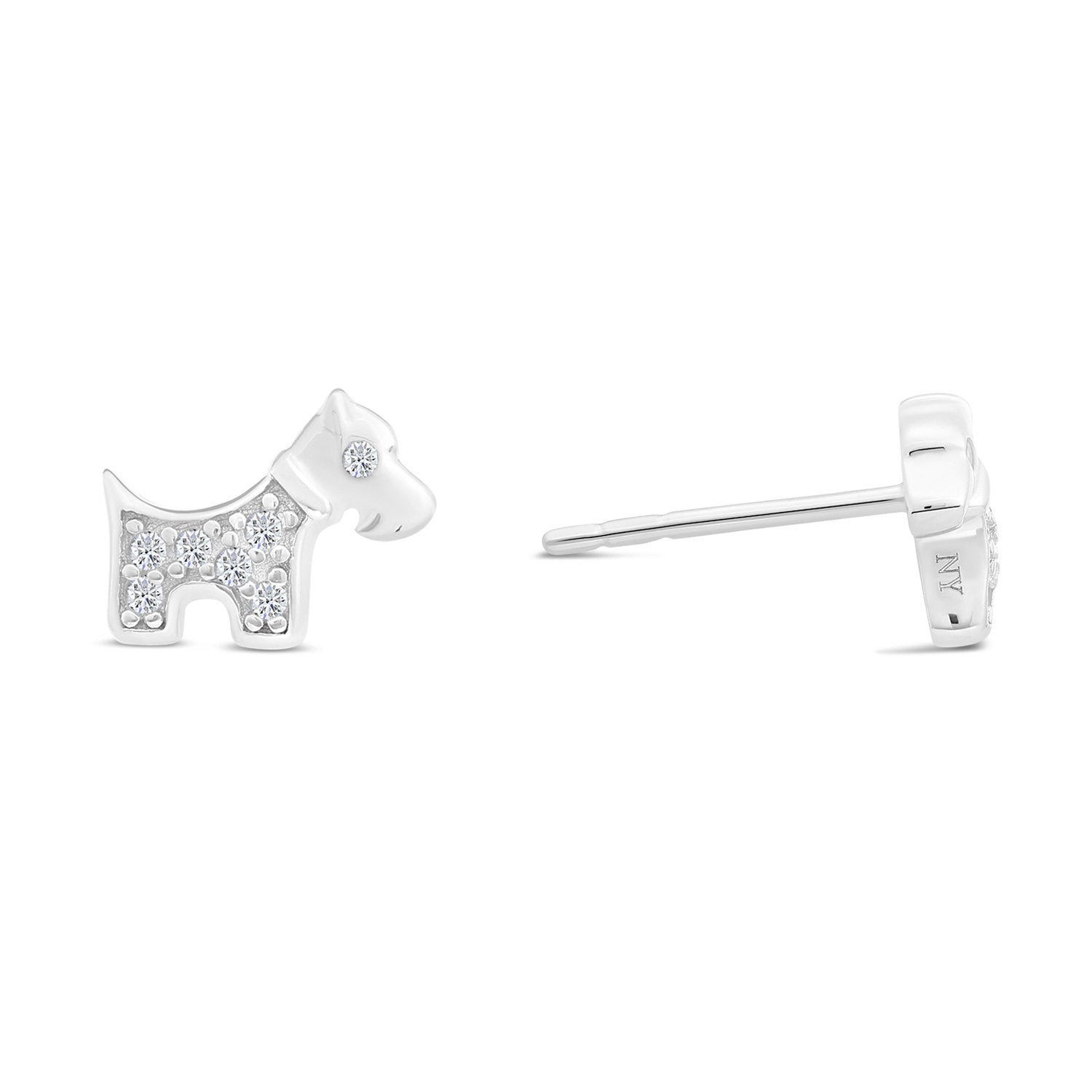 CZ Tiny Puppy Dog Stud Earrings in Sterling Silver