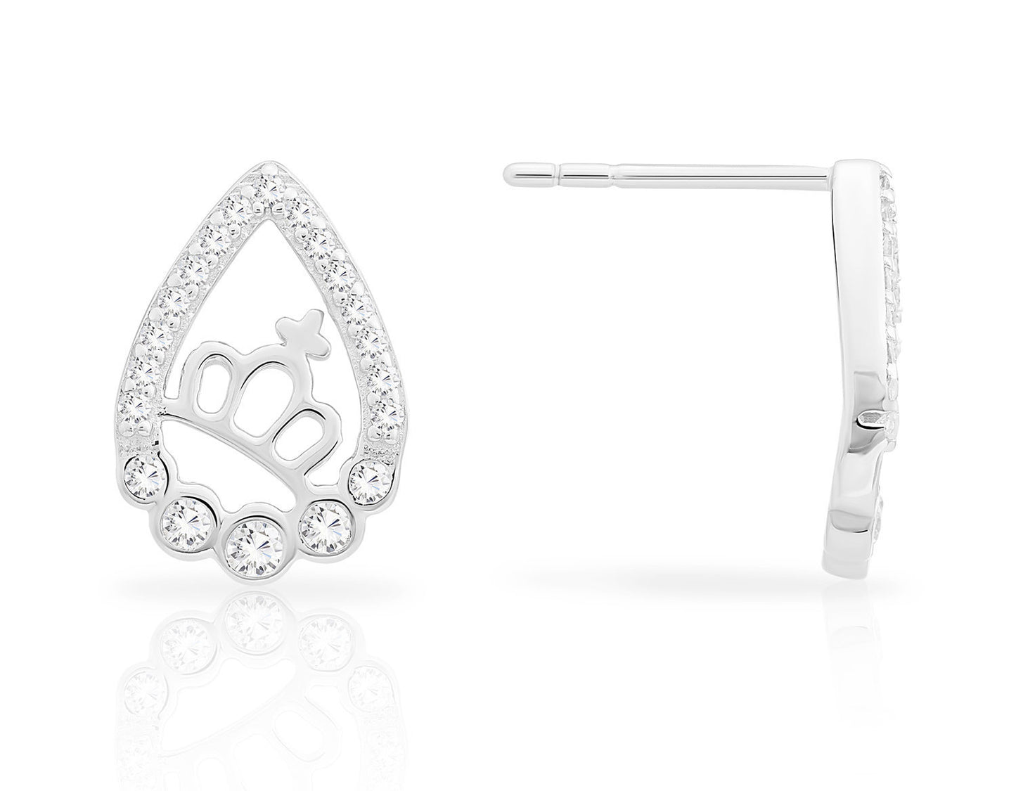 Sterling Silver Princess Crown Stud Earrings, Teardrop