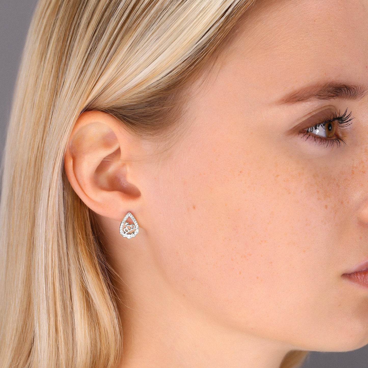 Sterling Silver Princess Crown Stud Earrings, Teardrop