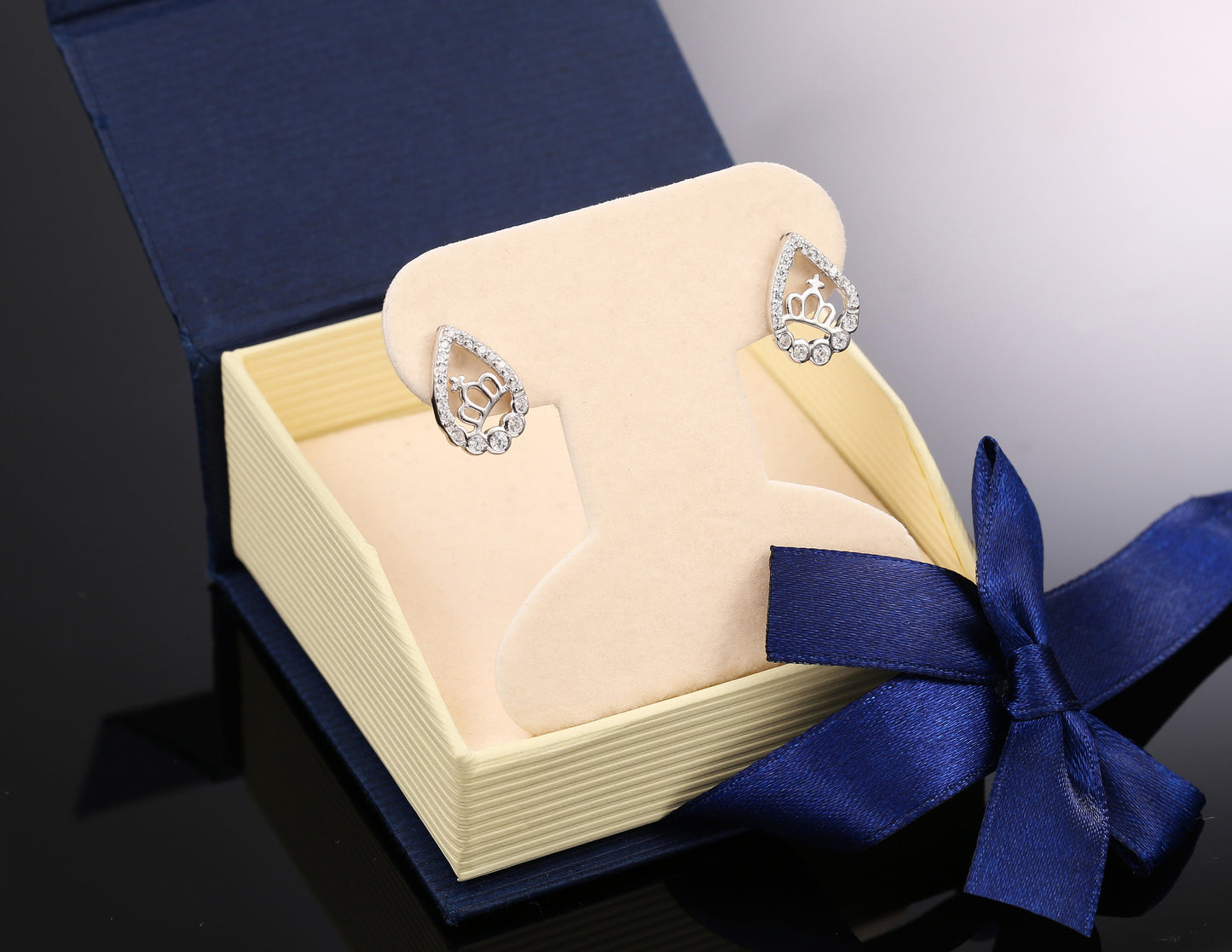 Sterling Silver Princess Crown Stud Earrings, Teardrop