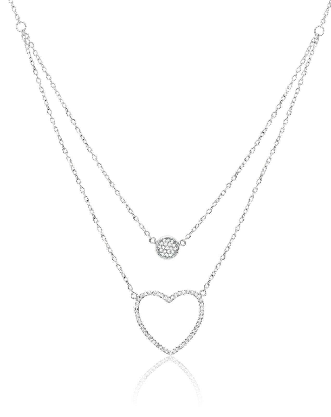 Double Heart Cz Necklace in Sterling Silver