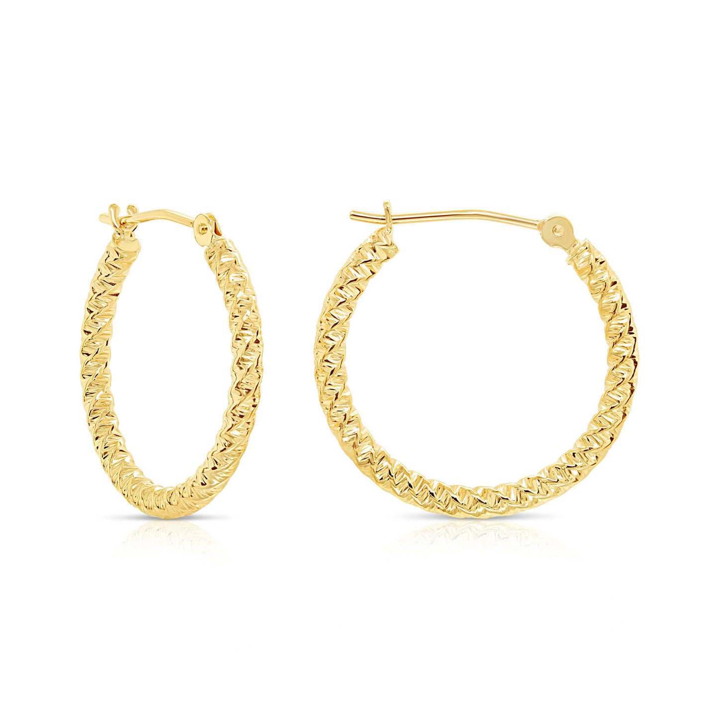 14k Yellow Gold Textured Hoop Earrings, The Twist Collection