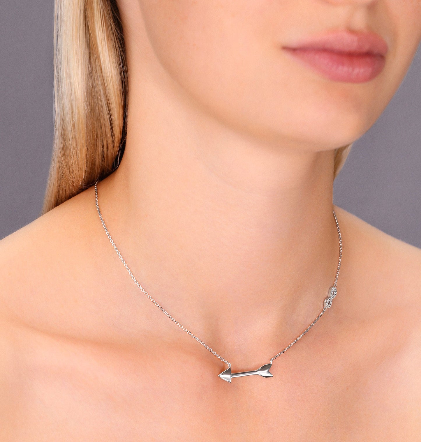 Sterling Silver Infinity and Arrow Necklace with Cubic Zirconia Stones