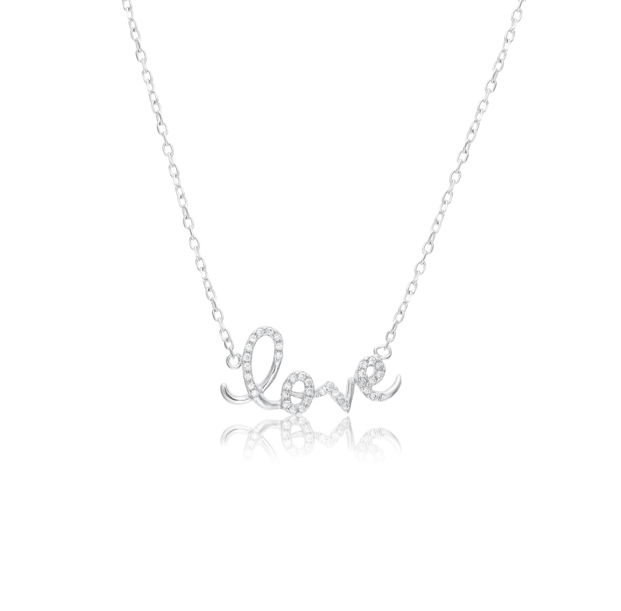 CZ Script LOVE Necklace in Sterling Silver