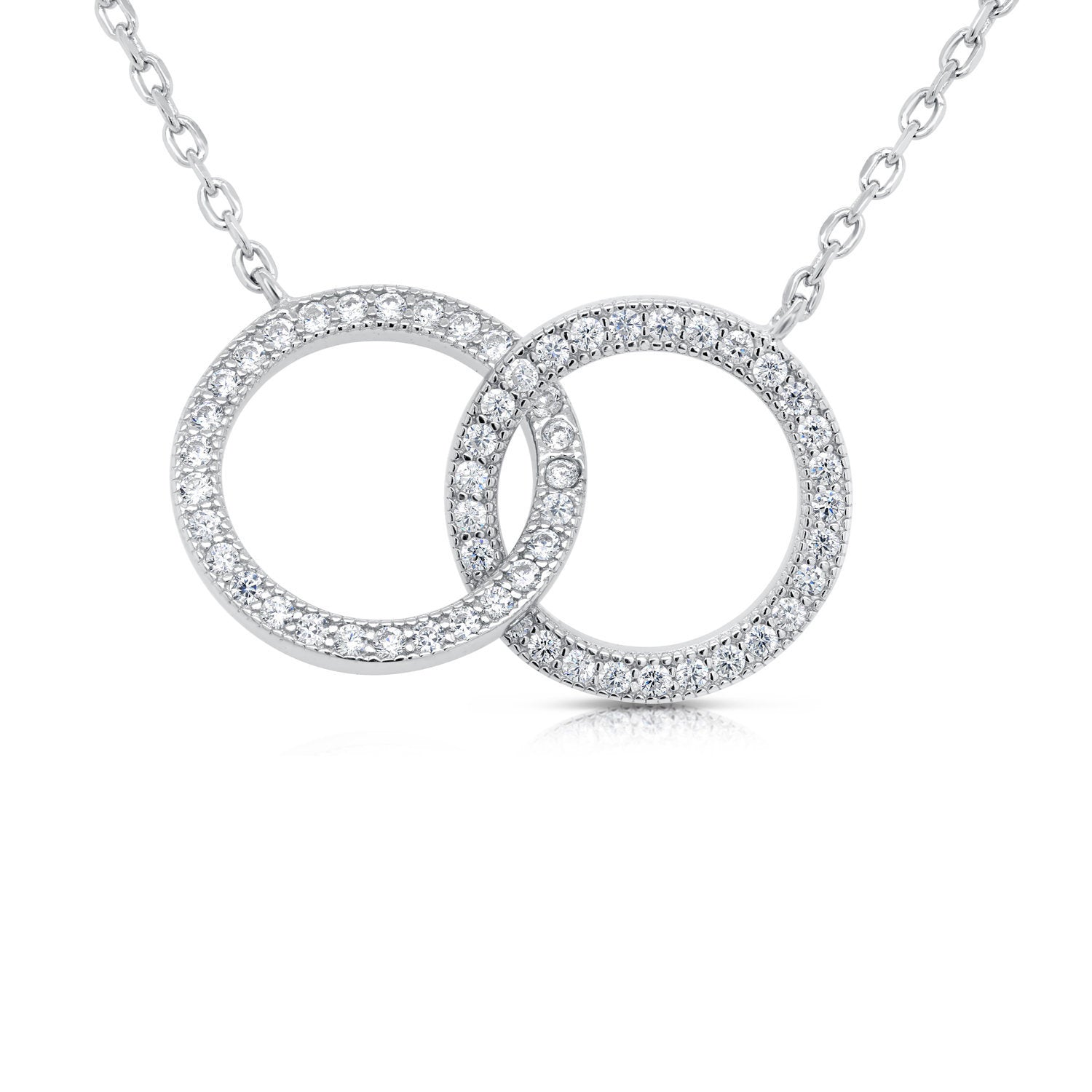 CZ Double Ring Necklace, 18 Inch in Sterling Silver