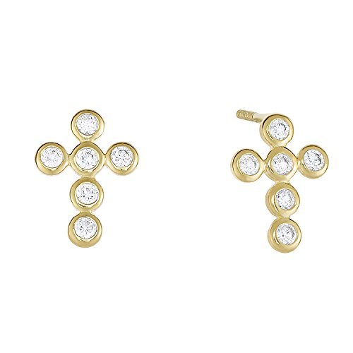 Elegant Classic Cross Stud Earrings for Girls in 14K Gold