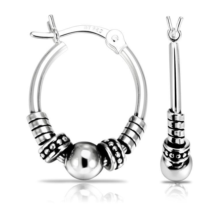 Sterling Silver Bali Style Small Hoop Earrings