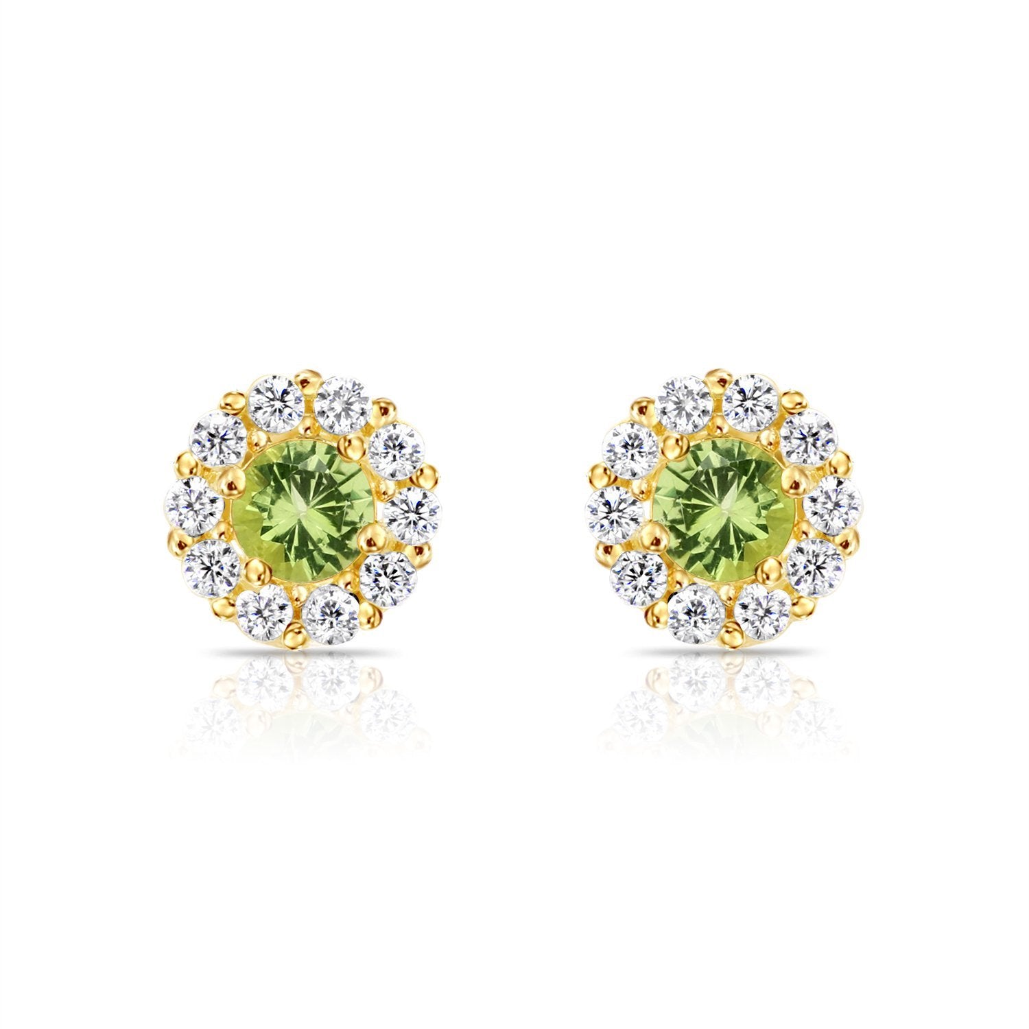 14k Yellow Gold Birthstone Halo Stud Earrings, With Secure Screw-On Backs, Available in 12 Colors