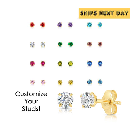 14k Yellow Gold Birthstone Solitaire Stud Earrings, 3mm
