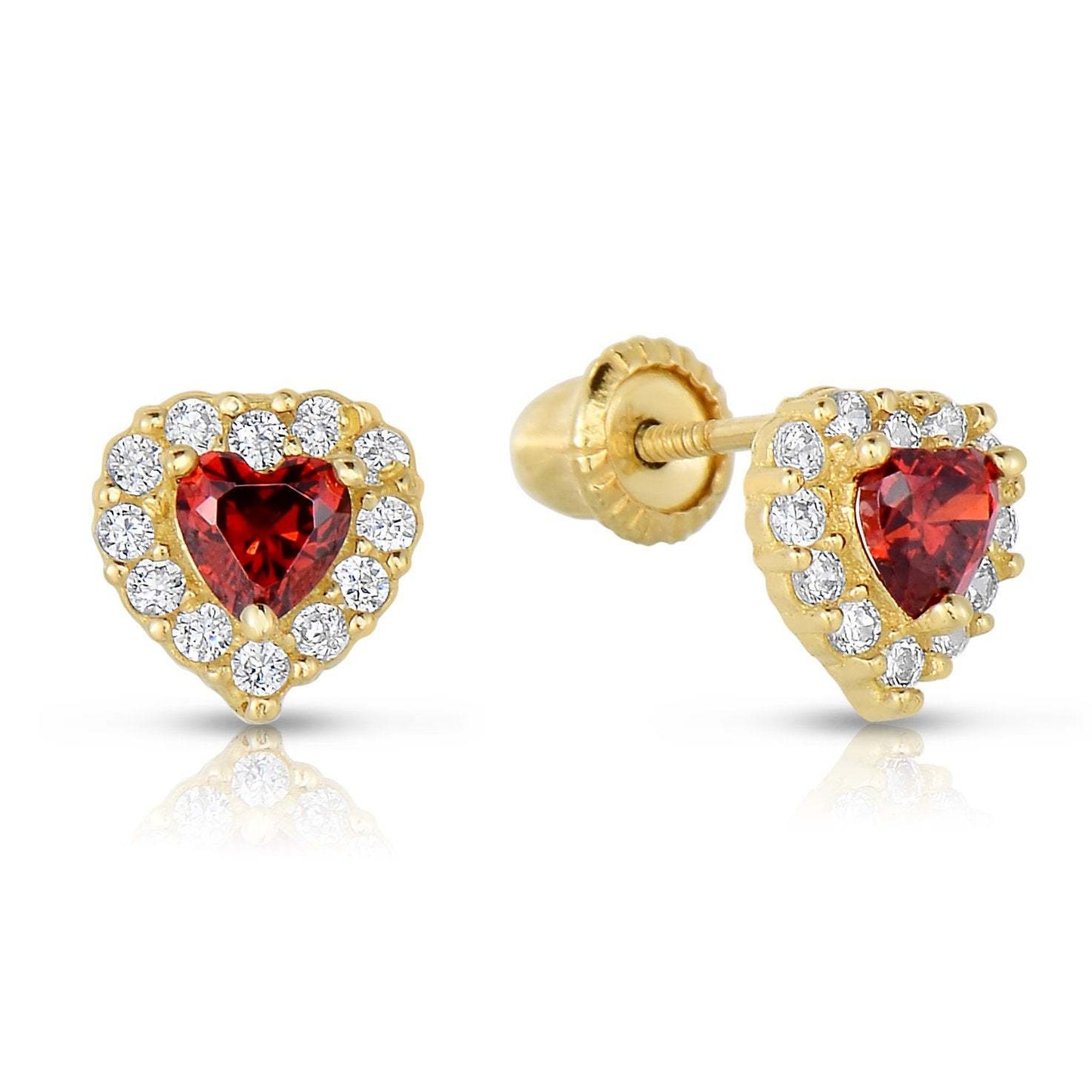 14k Yellow Gold Birthstone Halo Heart Stud Earrings