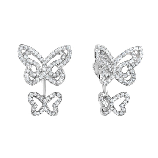 Ear Jacket Double Butterfly Stud Earrings in Sterling Silver