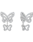 CZ Ear Jacket Double Butterfly Stud Earrings in Sterling Silver