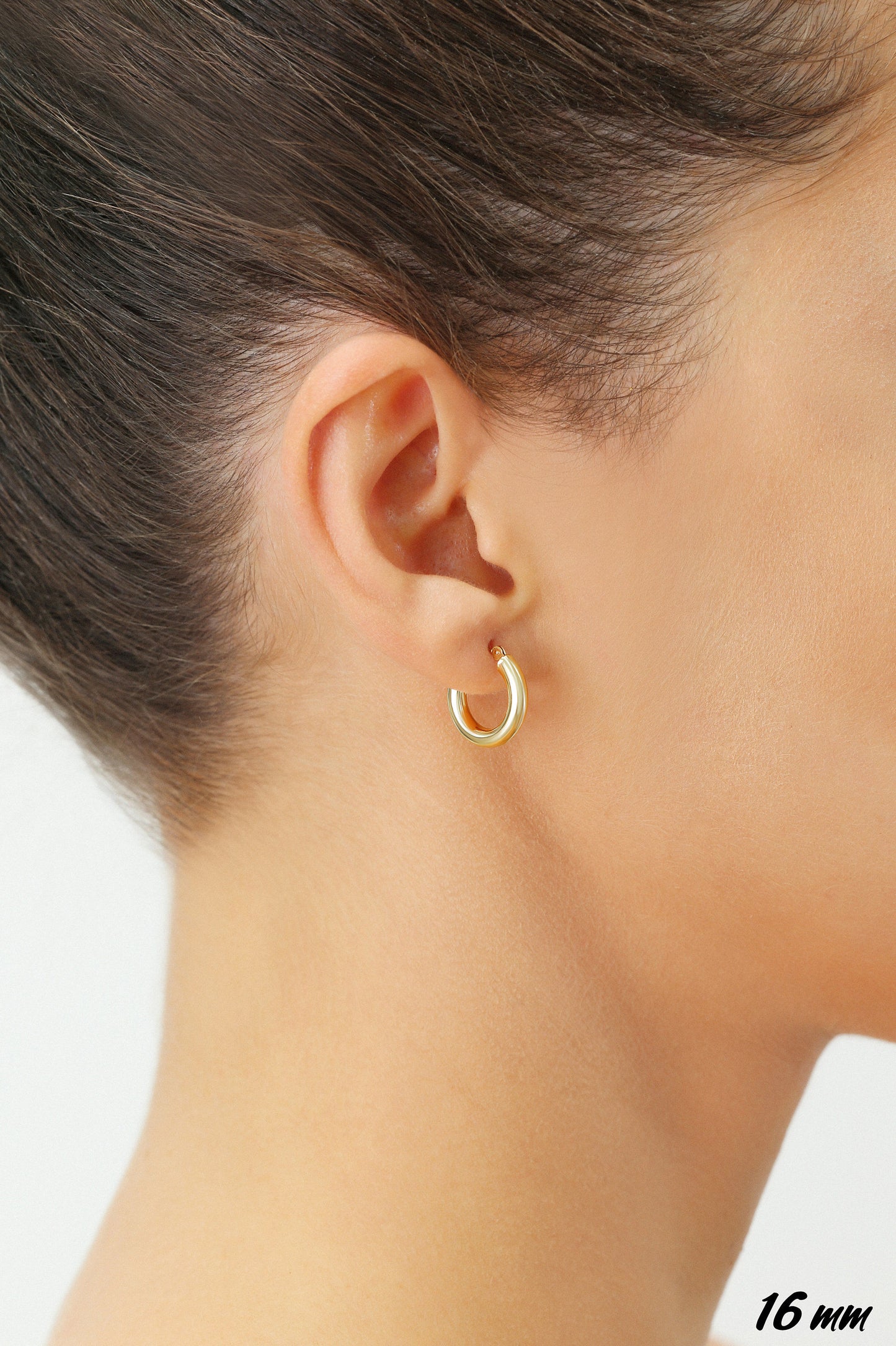 14k Yellow Gold Chunky Hoop Earrings, 3mm Thickness