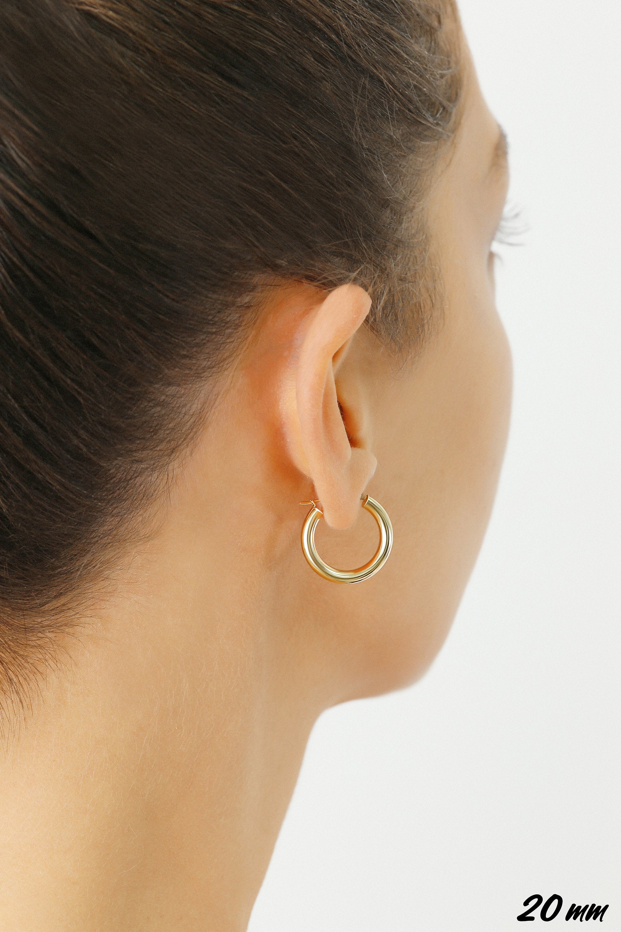 14k Yellow Gold Chunky Hoop Earrings, 3mm Thickness 