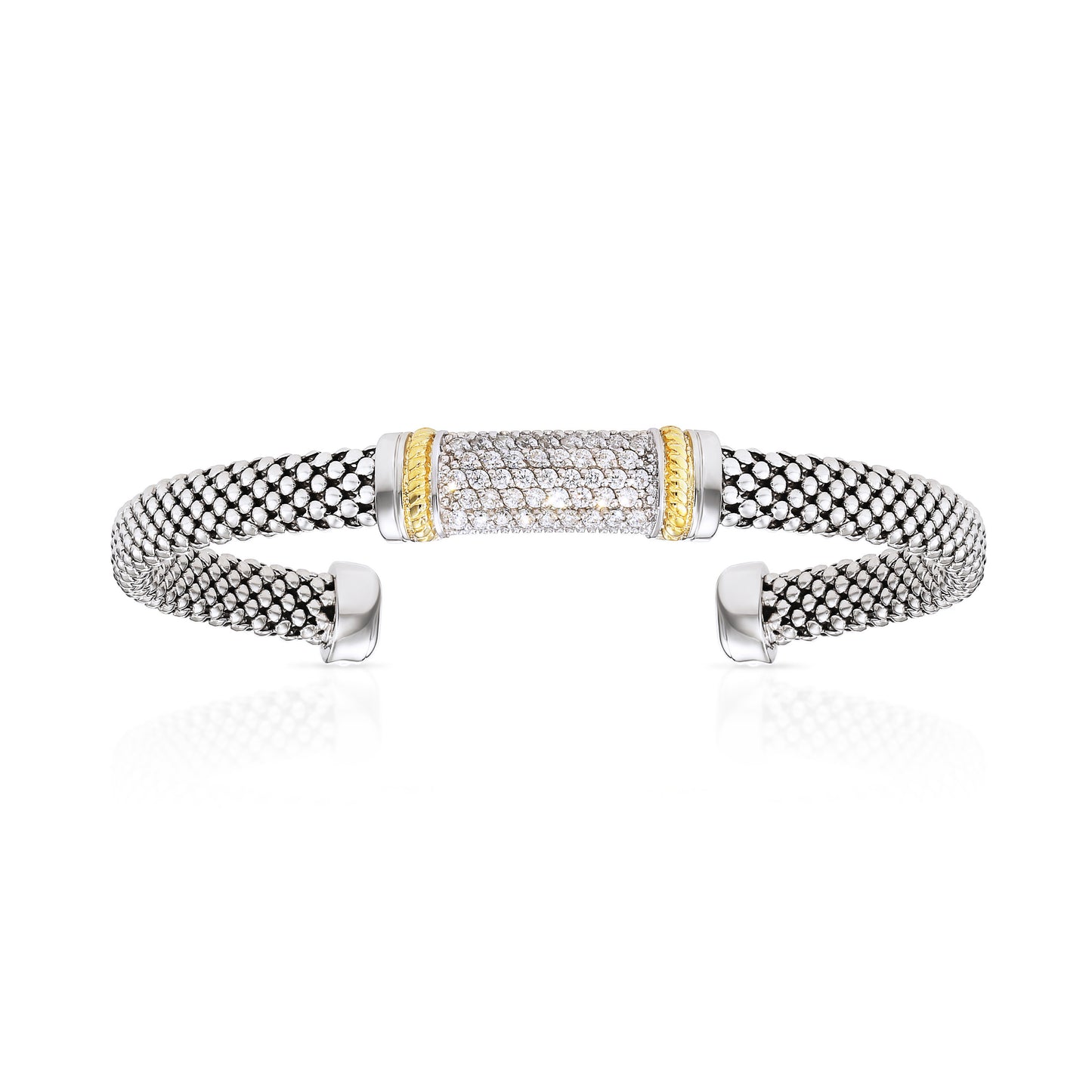 Italian Cuff Bracelet in Sterling Silver with Gold Accents