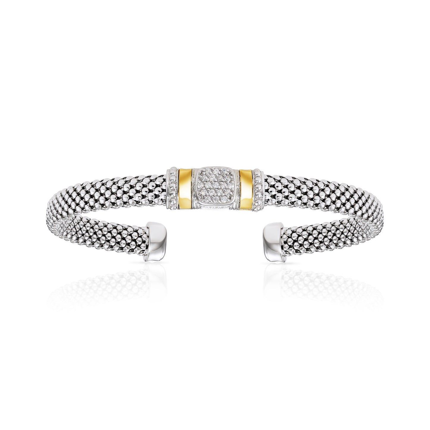Sterling Silver Italian Cuff Bracelet with Gold Accents