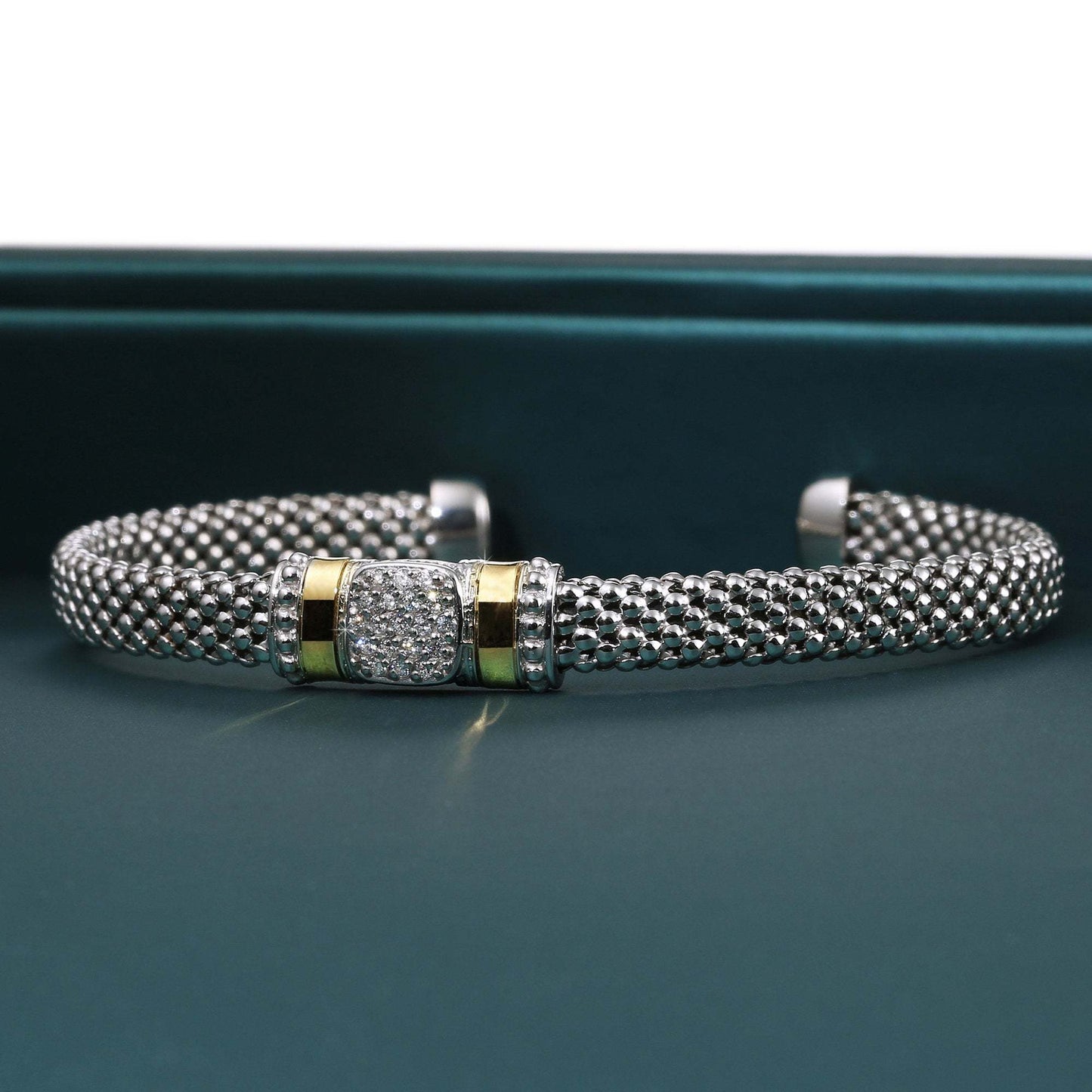 Sterling Silver Italian Cuff Bracelet with Gold Accents