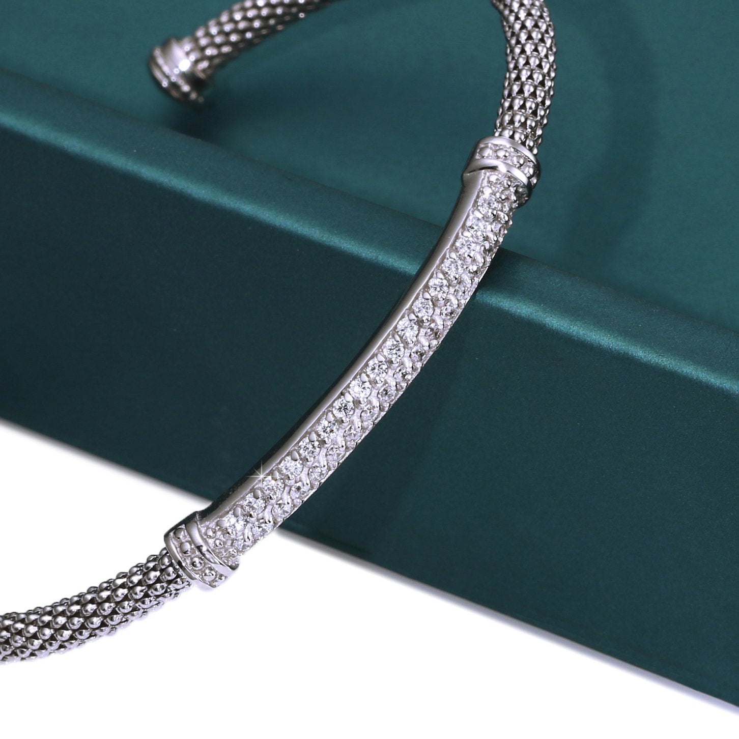 CZ Long Bar Cuff Bracelet in Sterling Silver