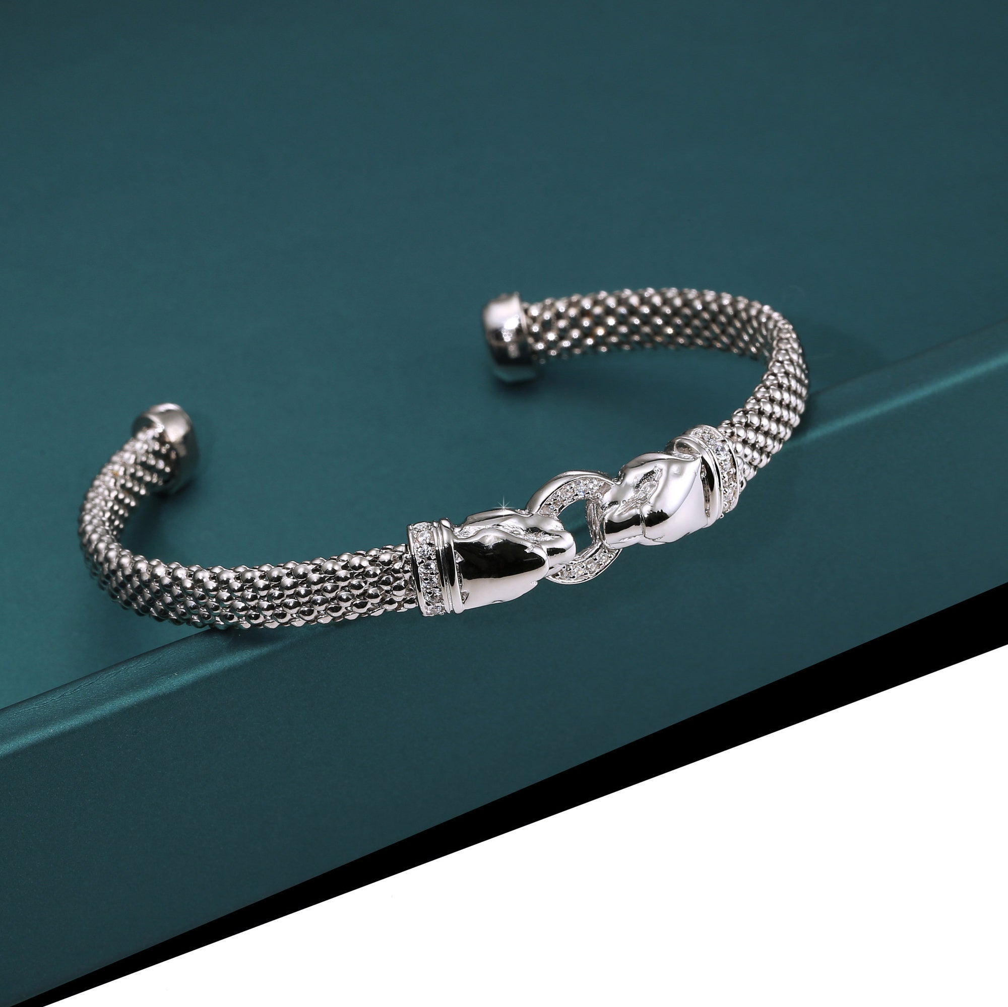 CZ Jaguar Cuff Bracelet in Sterling Silver