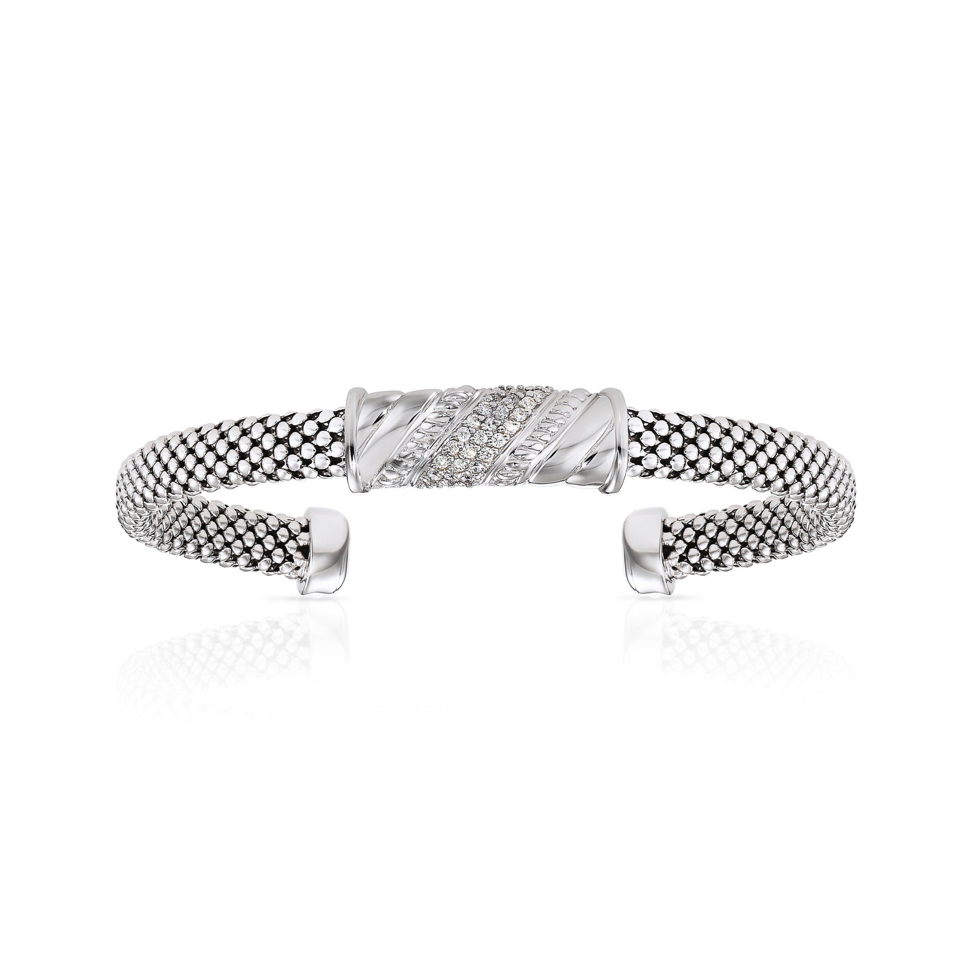 CZ Italian Bar Cuff Bracelet with Royal Rectangle in Sterling Silver