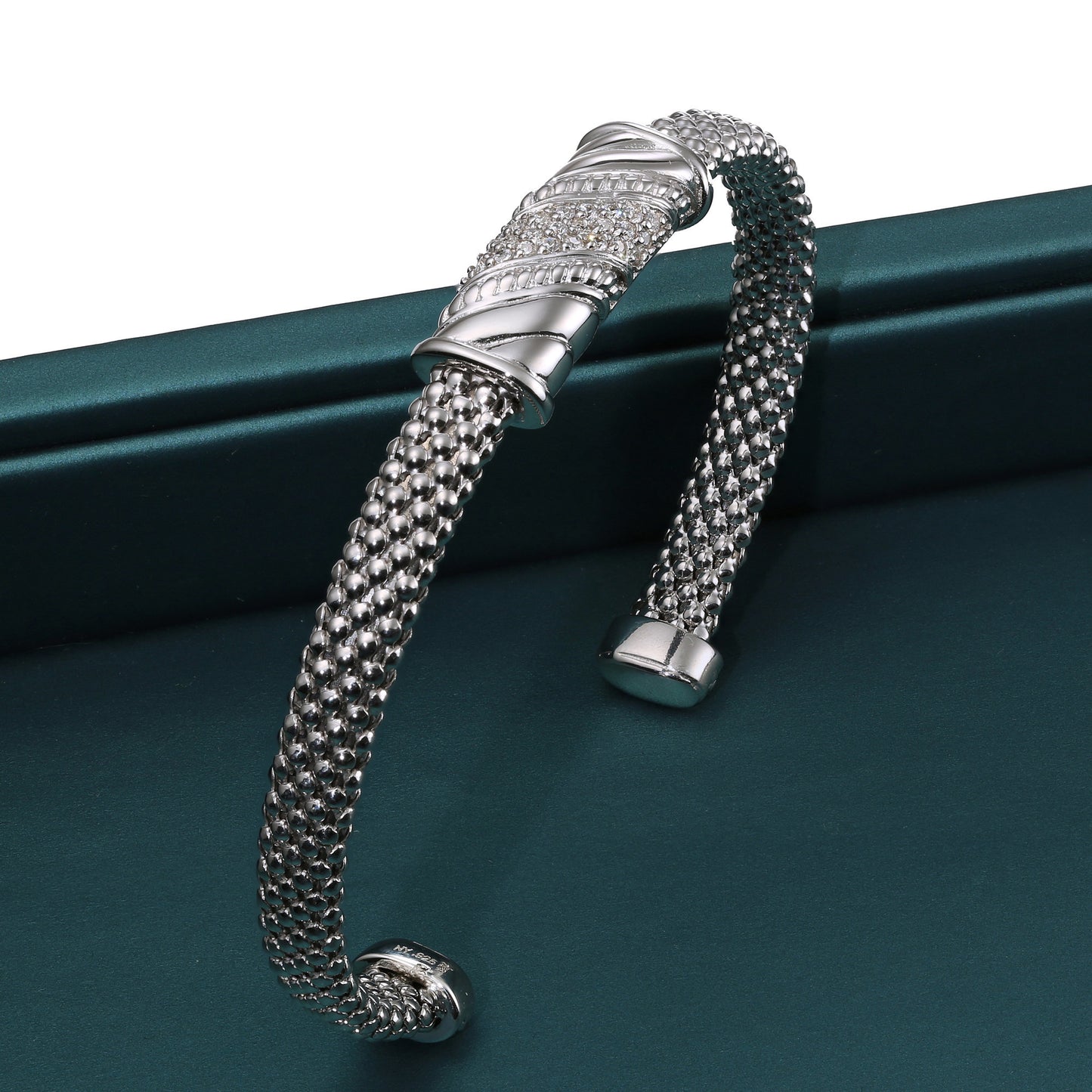 Italian Bar Cuff Bracelet in Sterling Silver, Royal Rectangle