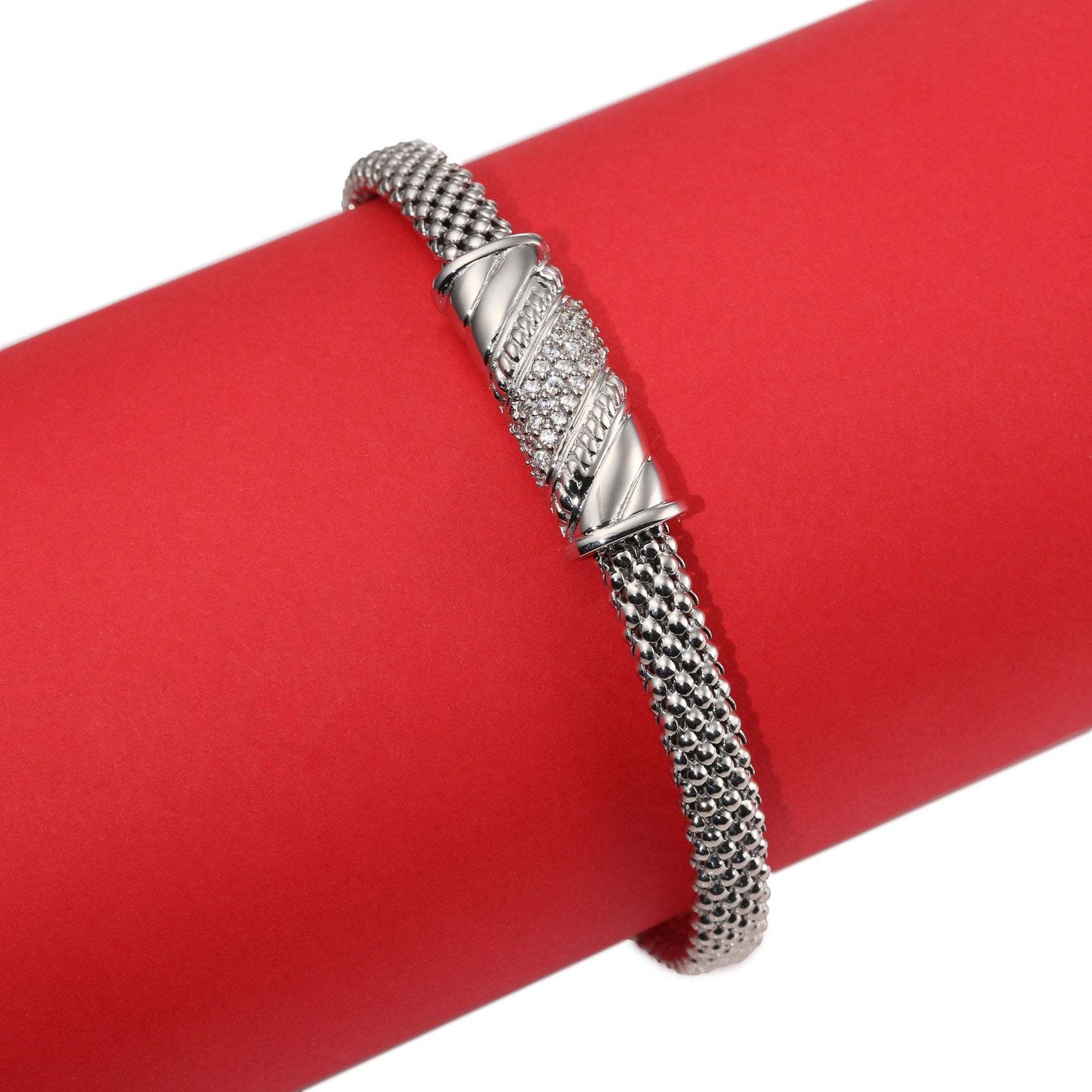 Italian Bar Cuff Bracelet in Sterling Silver, Royal Rectangle