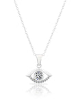 CZ Evil Eye Charm Necklace in Sterling Silver