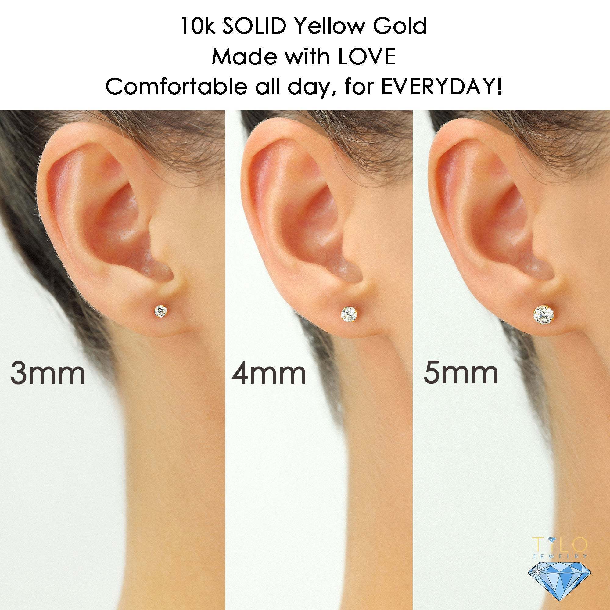 10k Yellow Gold Solitaire Screwback Stud Earrings