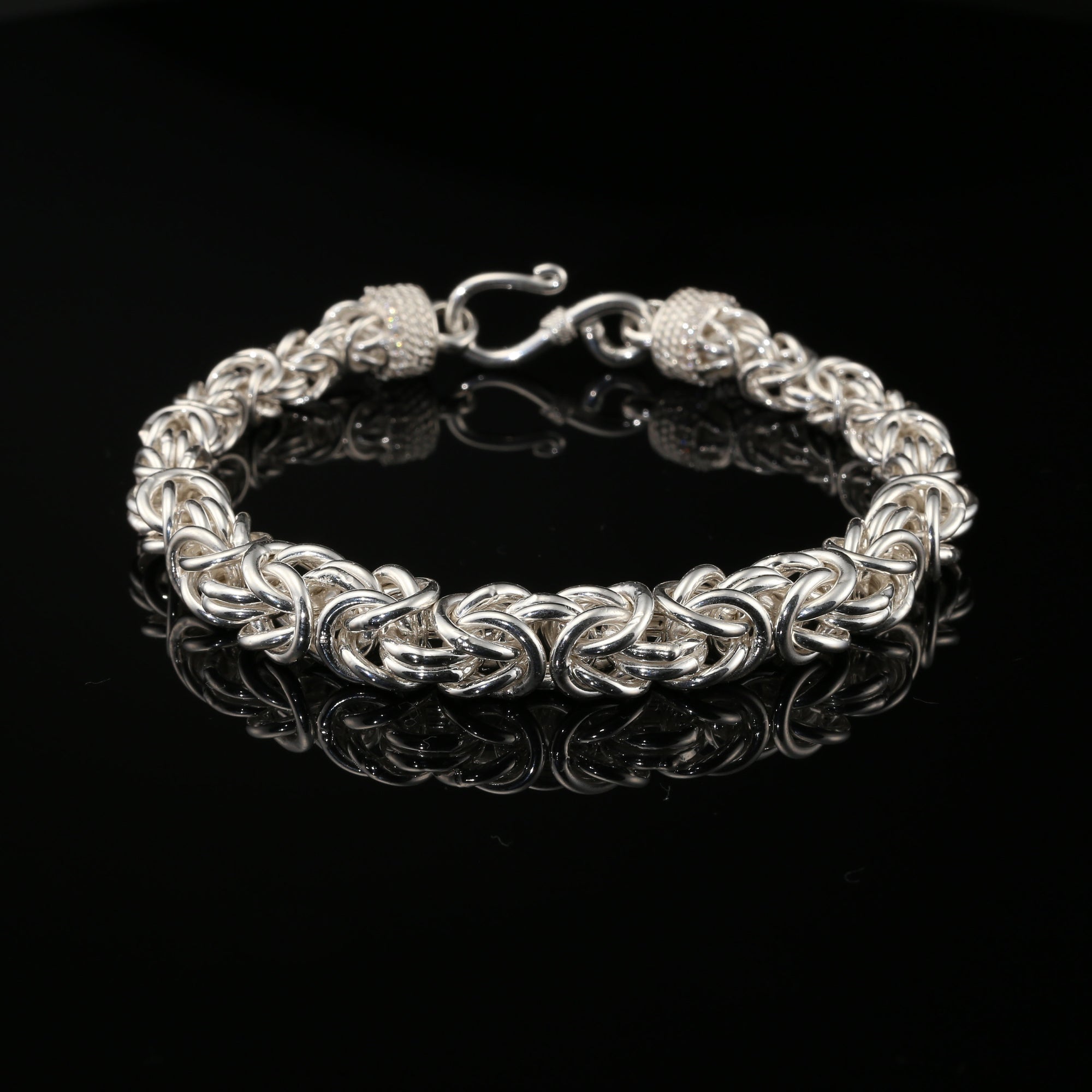 Handmade Byzantine Bracelet with Hook Clasp, 9&quot;, Unisex in Sterling Silver