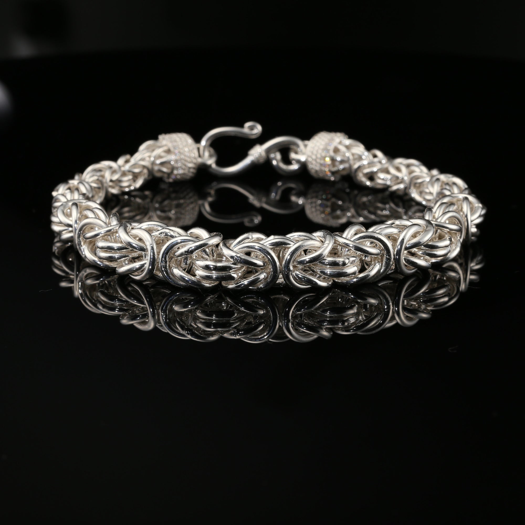 Sterling Silver Handmade Byzantine Bracelet with Hook Clasp, 9&quot;, Unisex