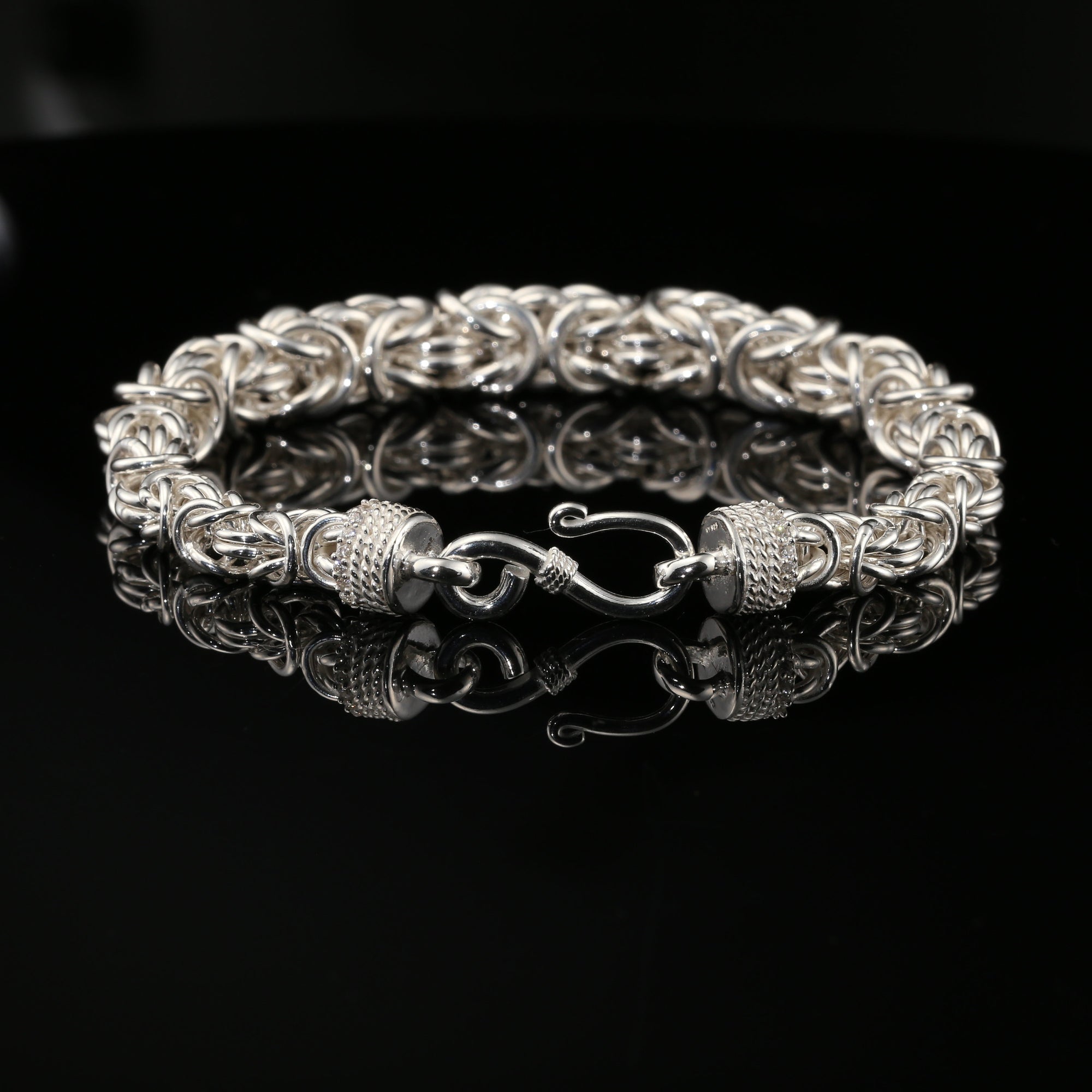 Handmade Byzantine Bracelet with Hook Clasp, 9&quot;, Unisex in Sterling Silver