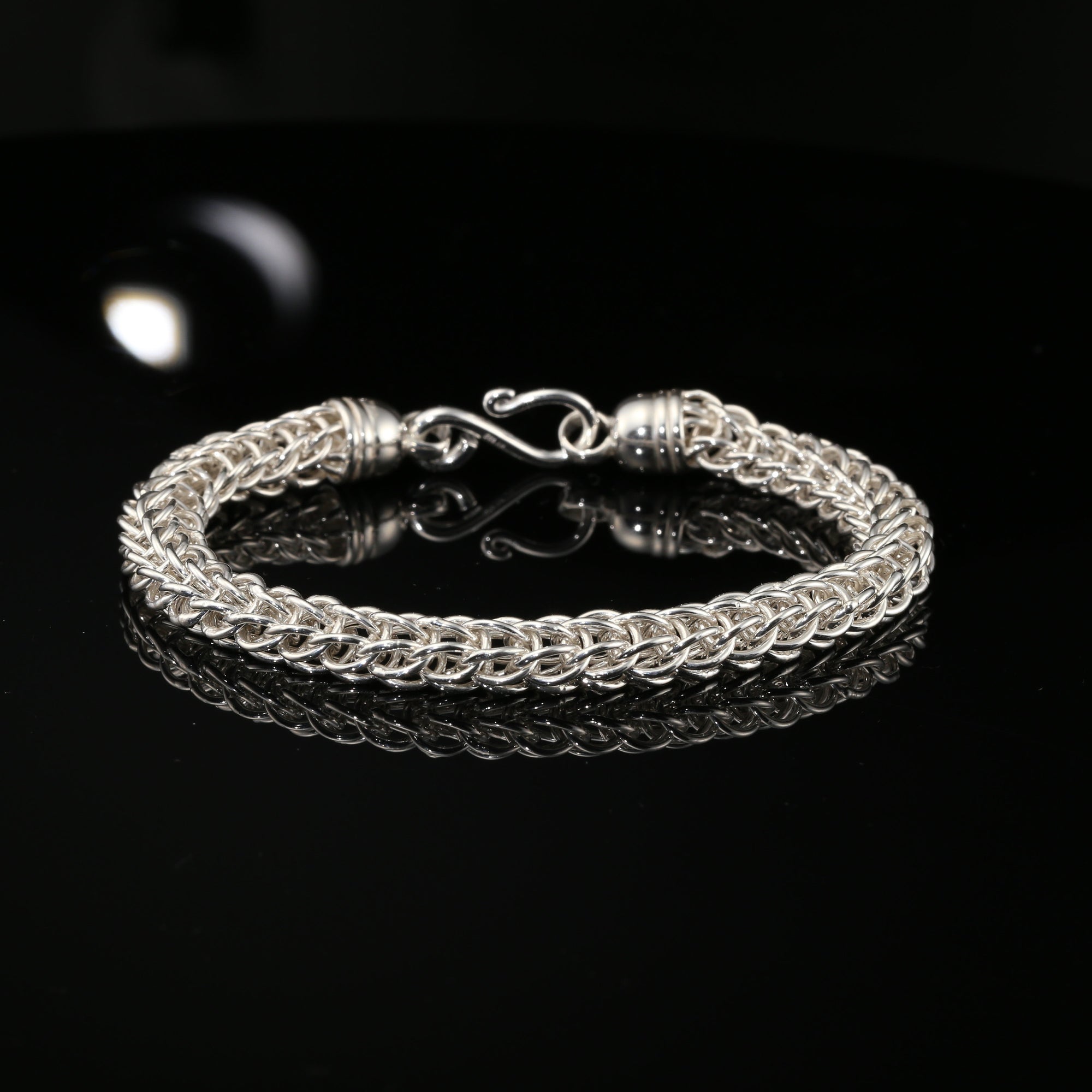 Handmade Byzantine Chain Bracelet with S-Hook Clasp, 8.75&quot;, Unisex in Sterling Silver