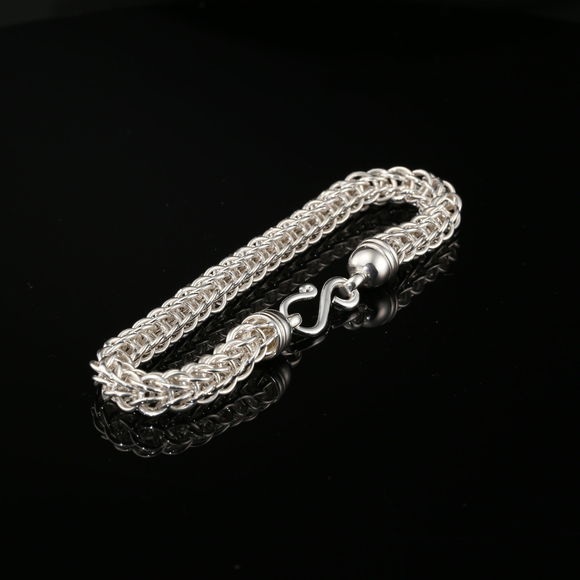 Handmade Byzantine Chain Bracelet with S-Hook Clasp, 8.75&quot;, Unisex in Sterling Silver
