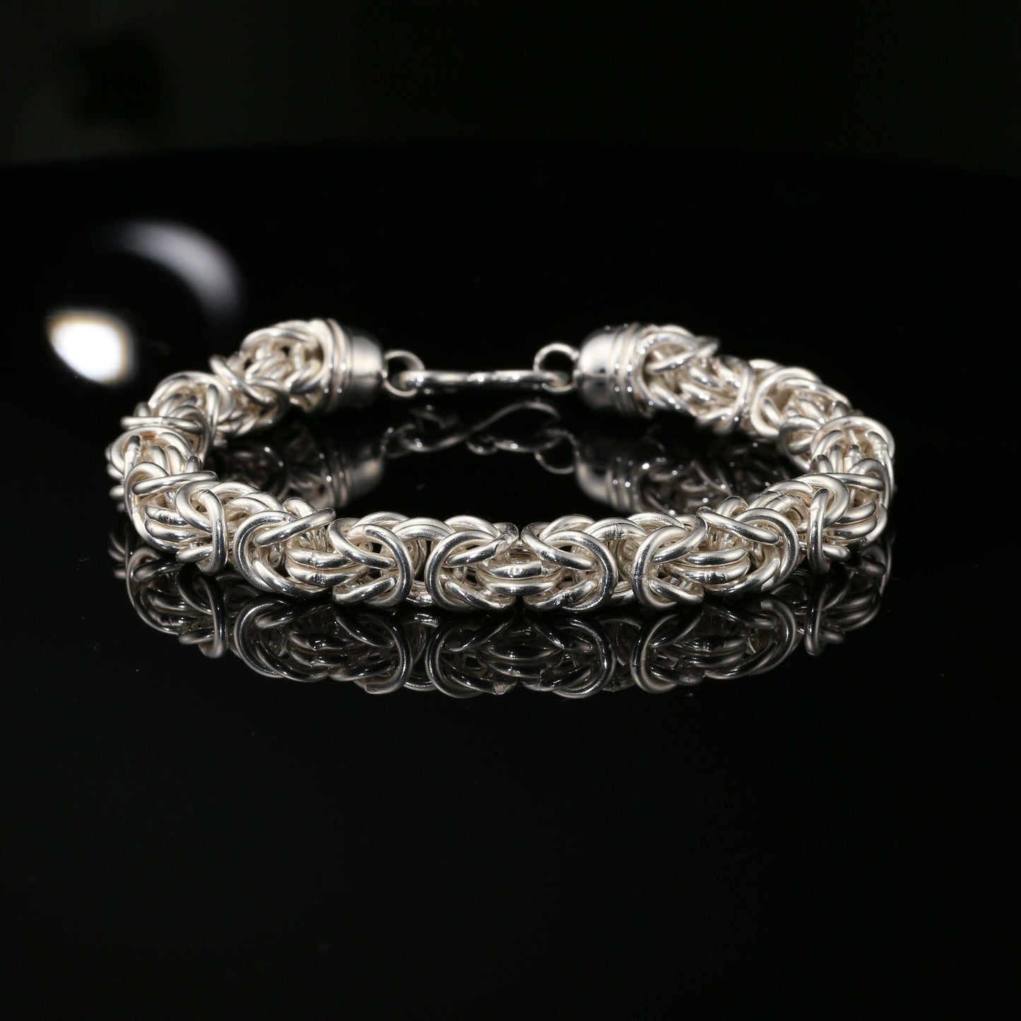 Sterling Silver Handmade Byzantine Chain Bracelet with Hook Clasp, 8.75", Unisex