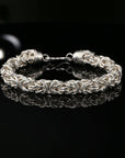 Handmade Byzantine Chain Bracelet with Hook Clasp, 8.75", Unisex in Sterling Silver