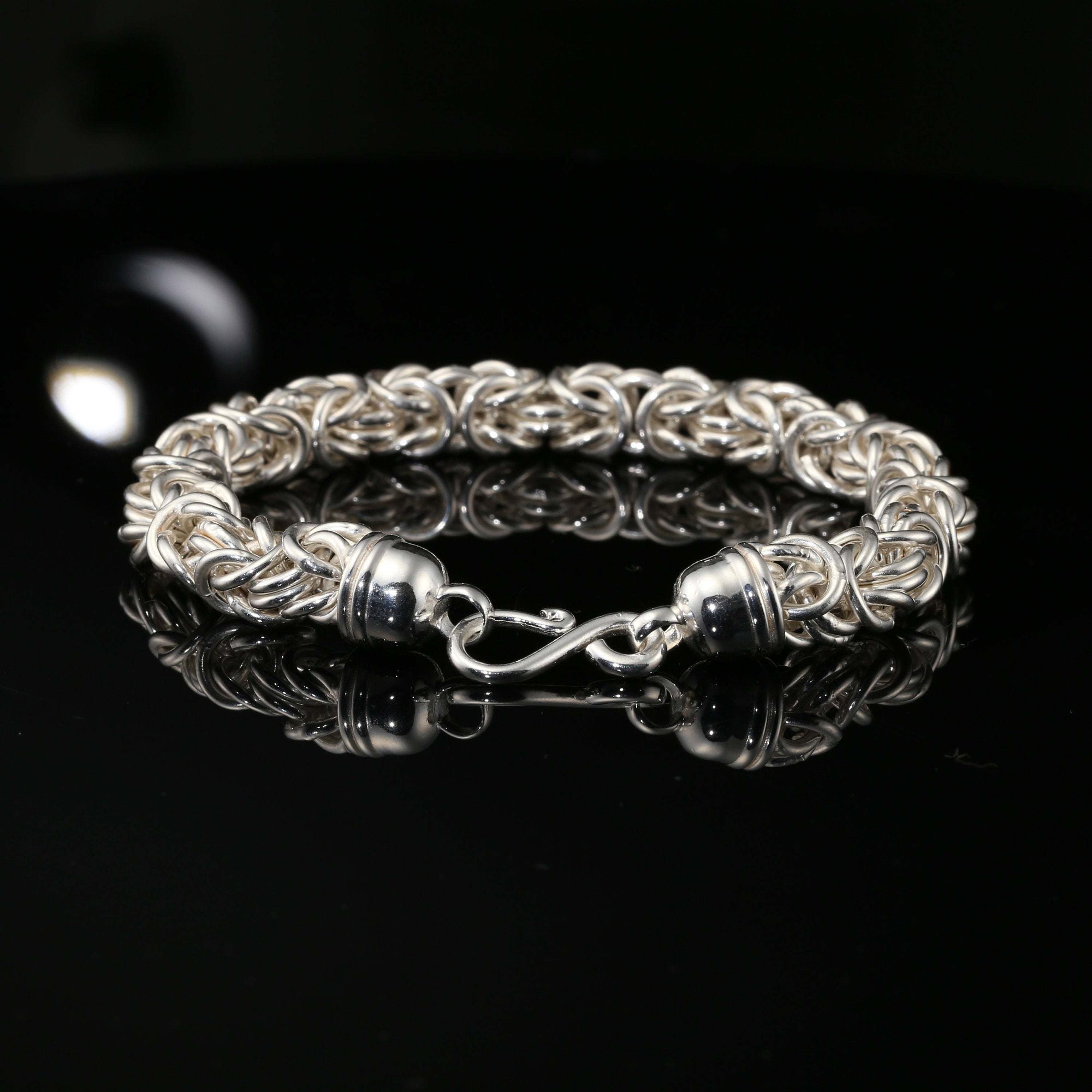 Sterling Silver Handmade Byzantine Chain Bracelet with Hook Clasp, 8.75&quot;, Unisex