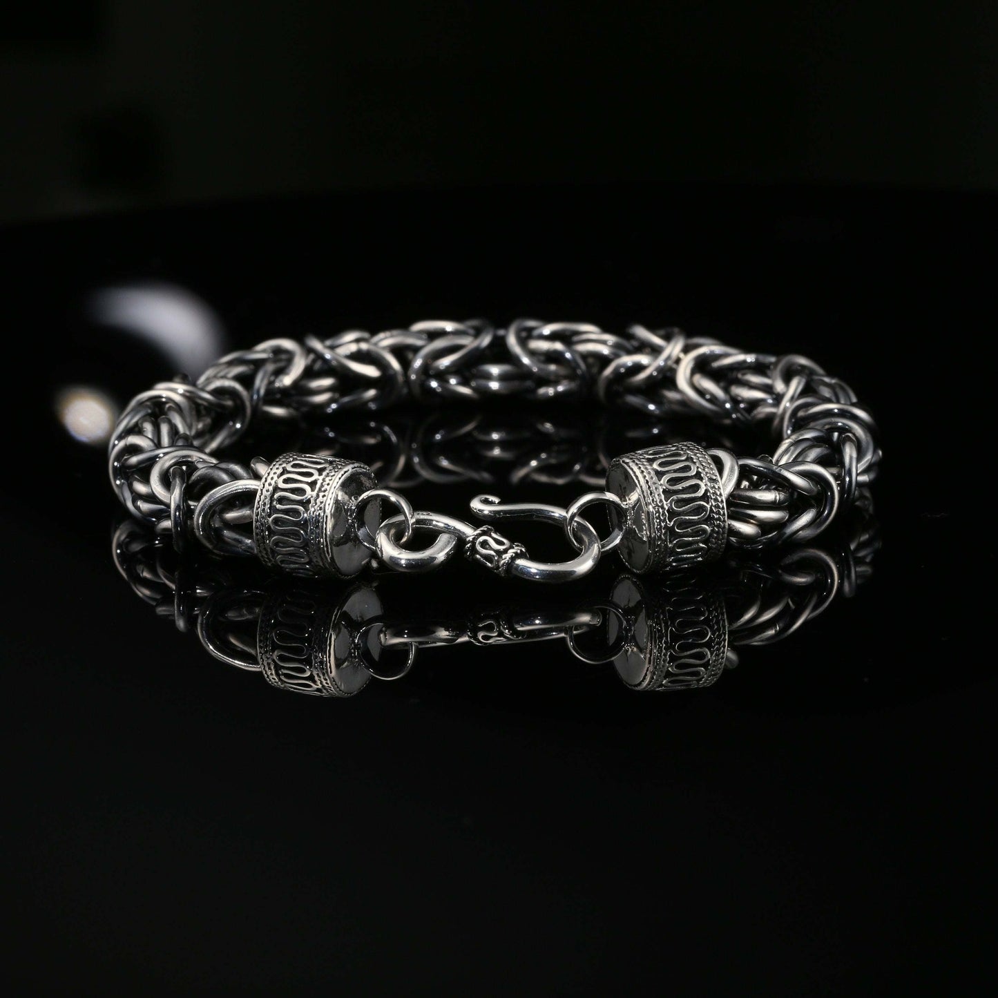 Dark Sterling Silver Byzantine Chain Bracelet with Hook Clasp , 8.5&quot;, Unisex