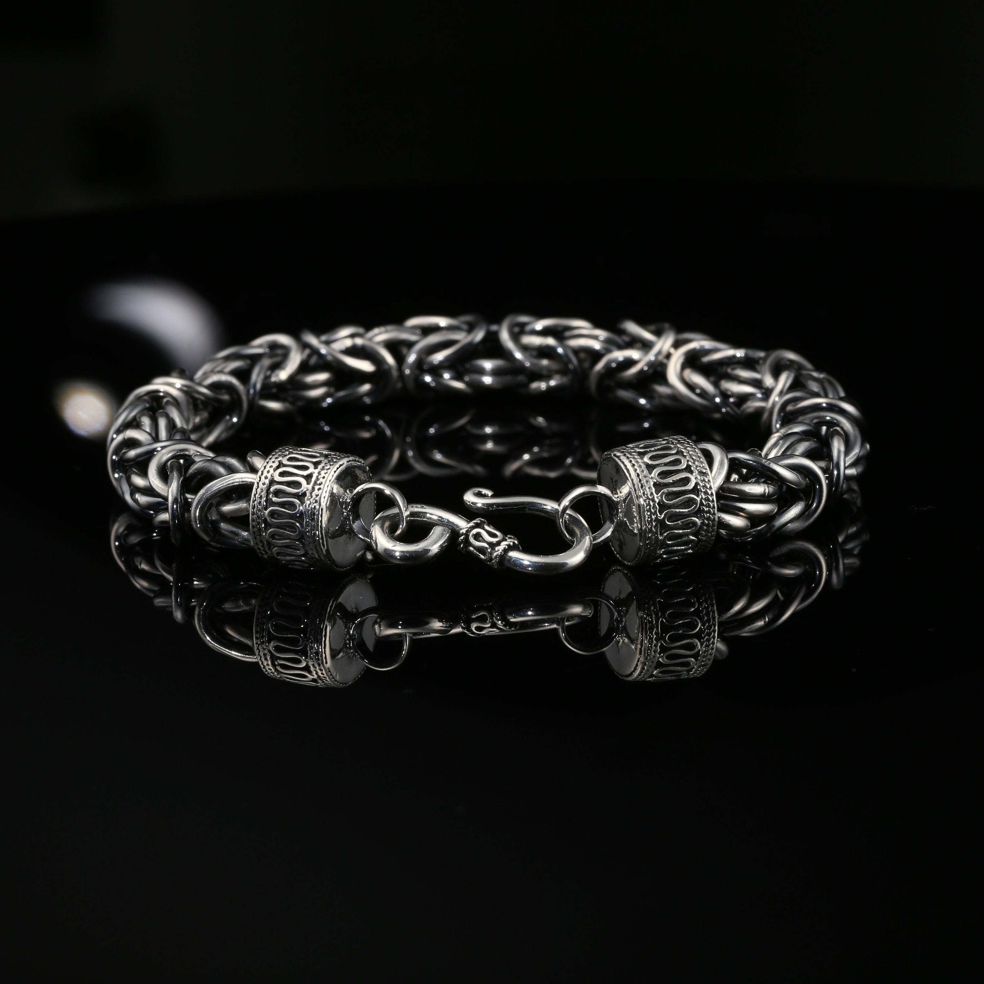 Dark Sterling Silver Byzantine Chain Bracelet with Hook Clasp