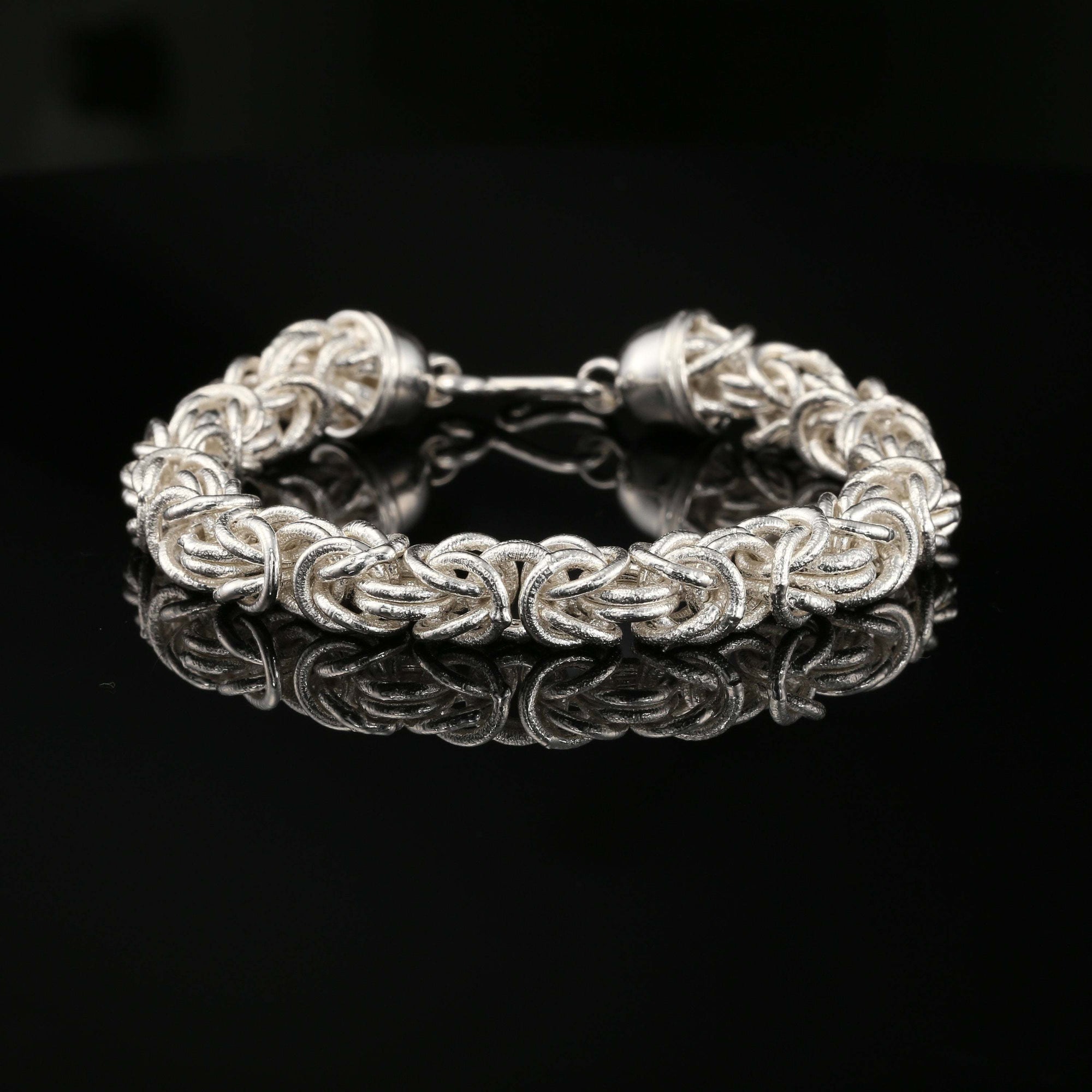 Handmade Byzantine Chain Bracelet with S-Hook Clasp, Matte, 8.5&amp;quot;, Unisex in Sterling Silver