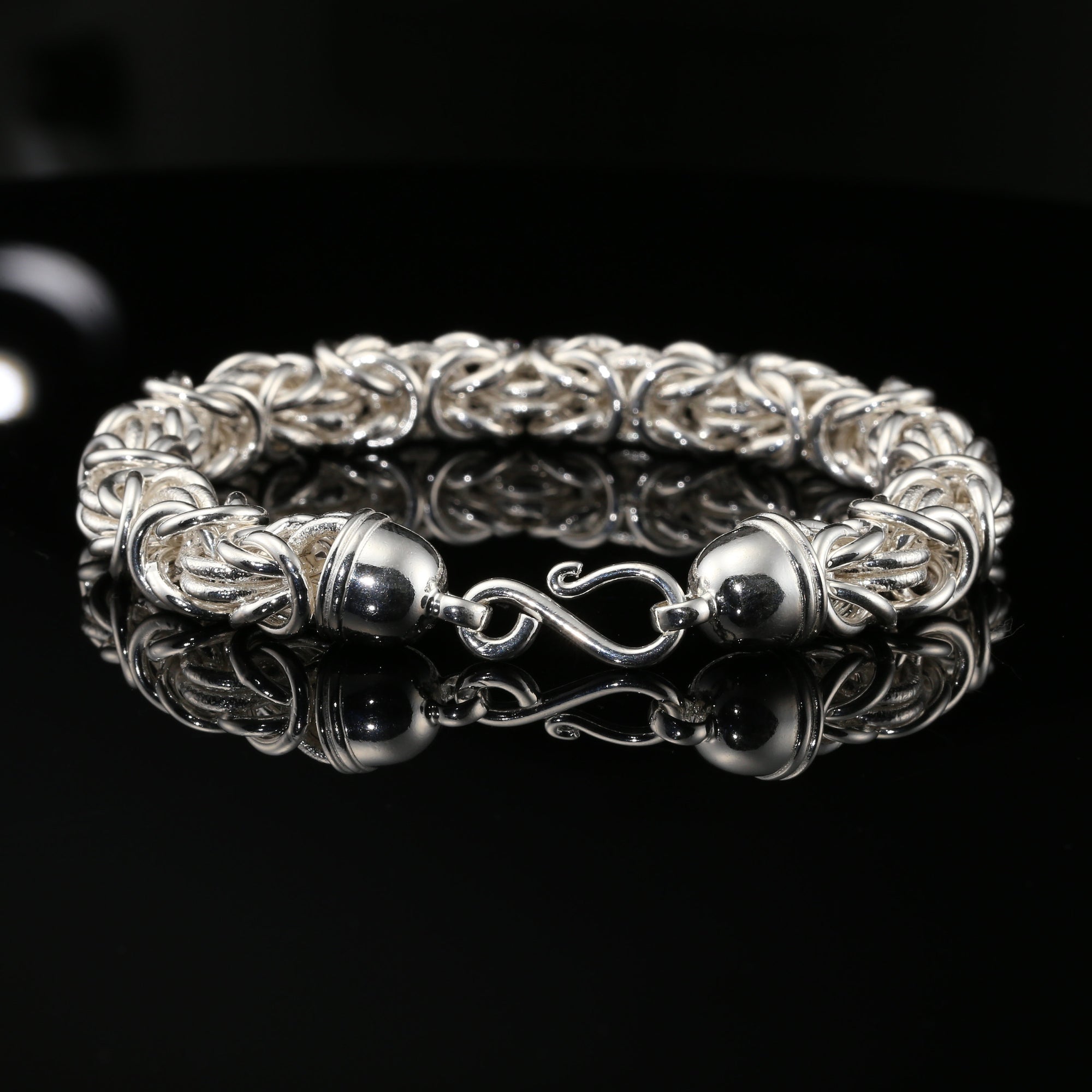 Handmade Byzantine Chain Bracelet with S-Hook Clasp, 9&amp;quot;, Unisex in Sterling Silver