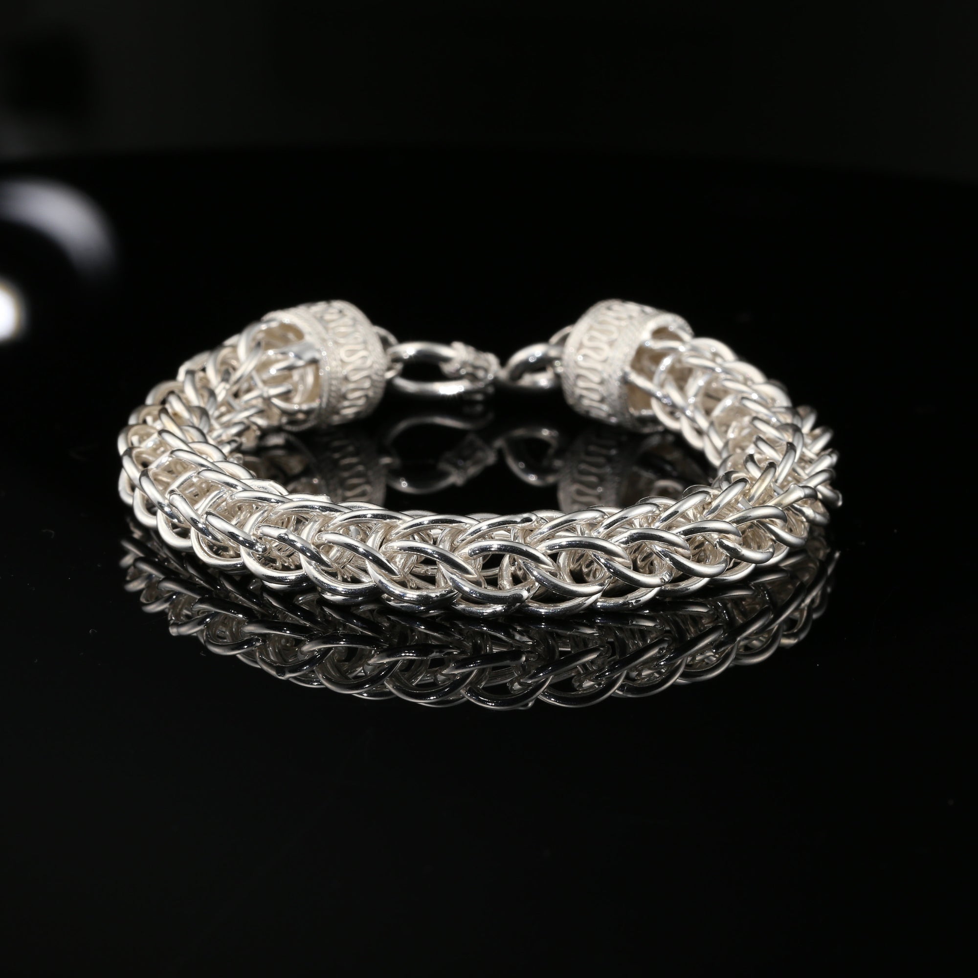 Byzantine Chain Bracelet with S-Hook Clasp, 8&amp;quot;, Unisex in Sterling Silver