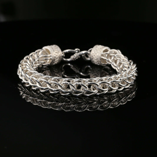Sterling Silver Byzantine Chain Bracelet with S-Hook Clasp, 8.25&quot;, Unisex