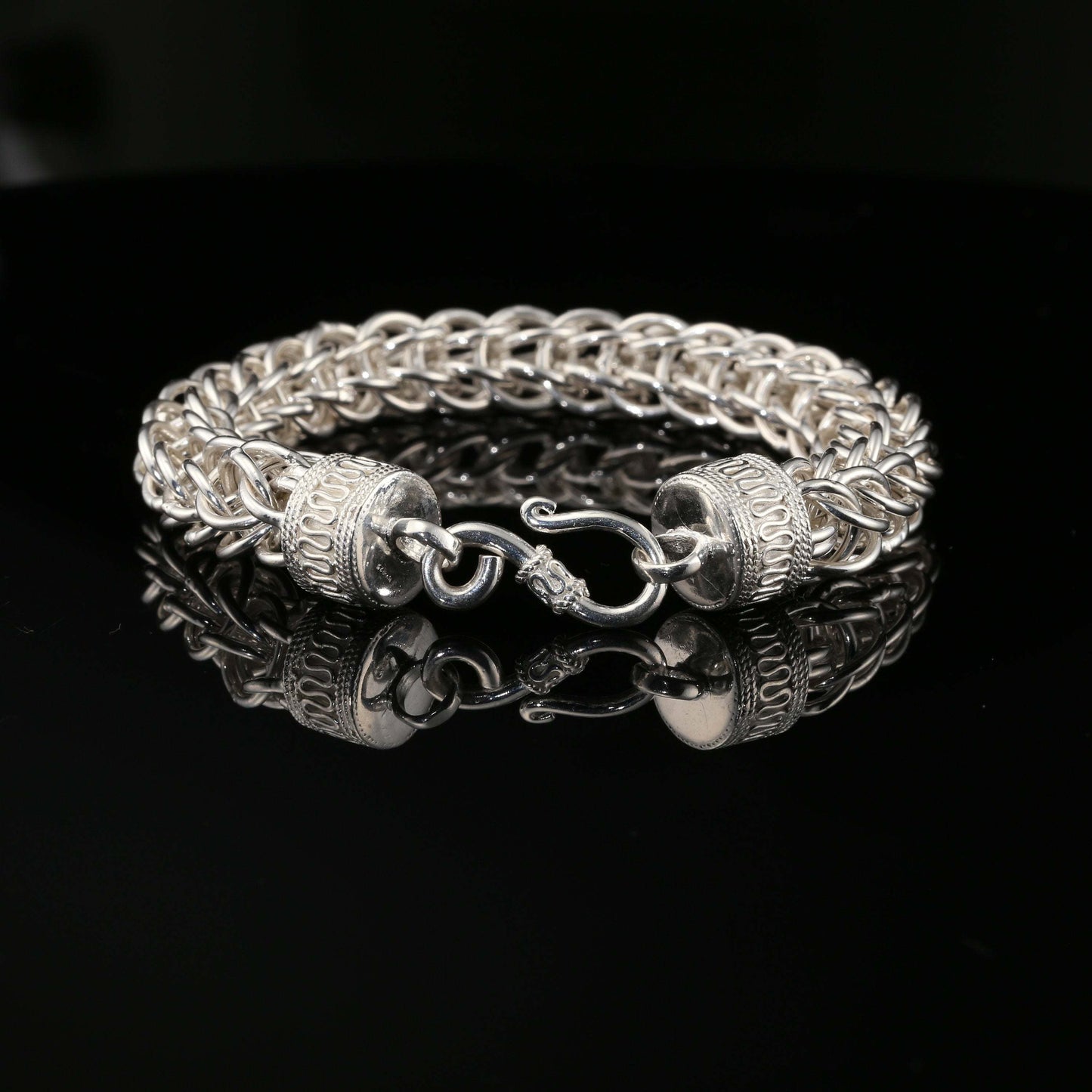 Sterling Silver Byzantine Chain Bracelet with S-Hook Clasp, 8.25&quot;, Unisex