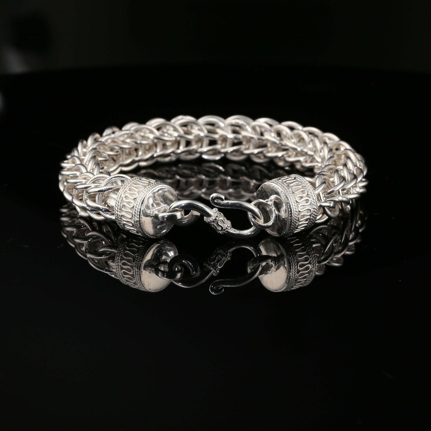 Sterling Silver Byzantine Chain Bracelet with S-Hook Clasp, 8.25&quot;, Unisex