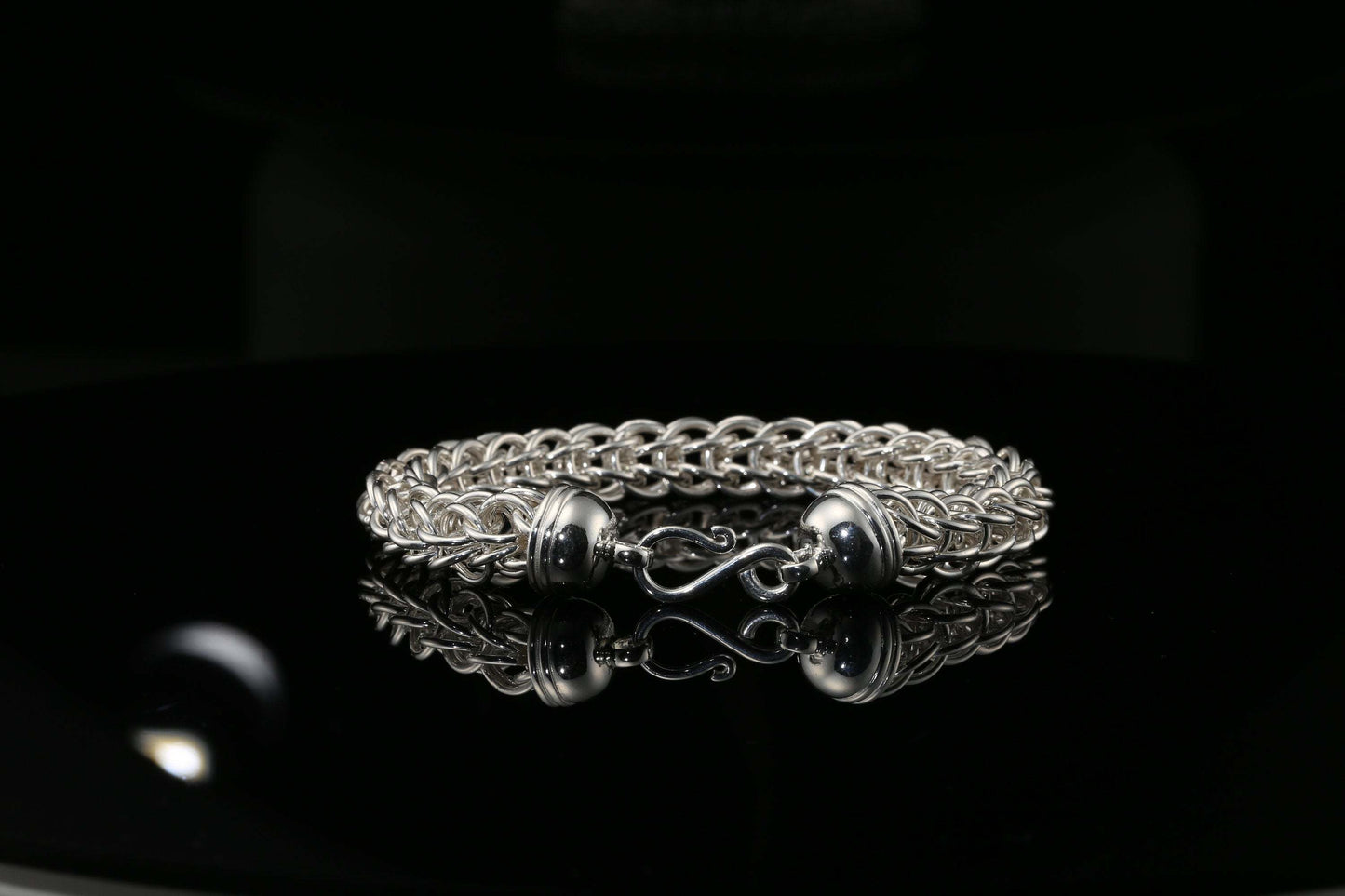 Sterling Silver Byzantine Chain Bracelet with S-Hook Clasp, 8.75" Unisex