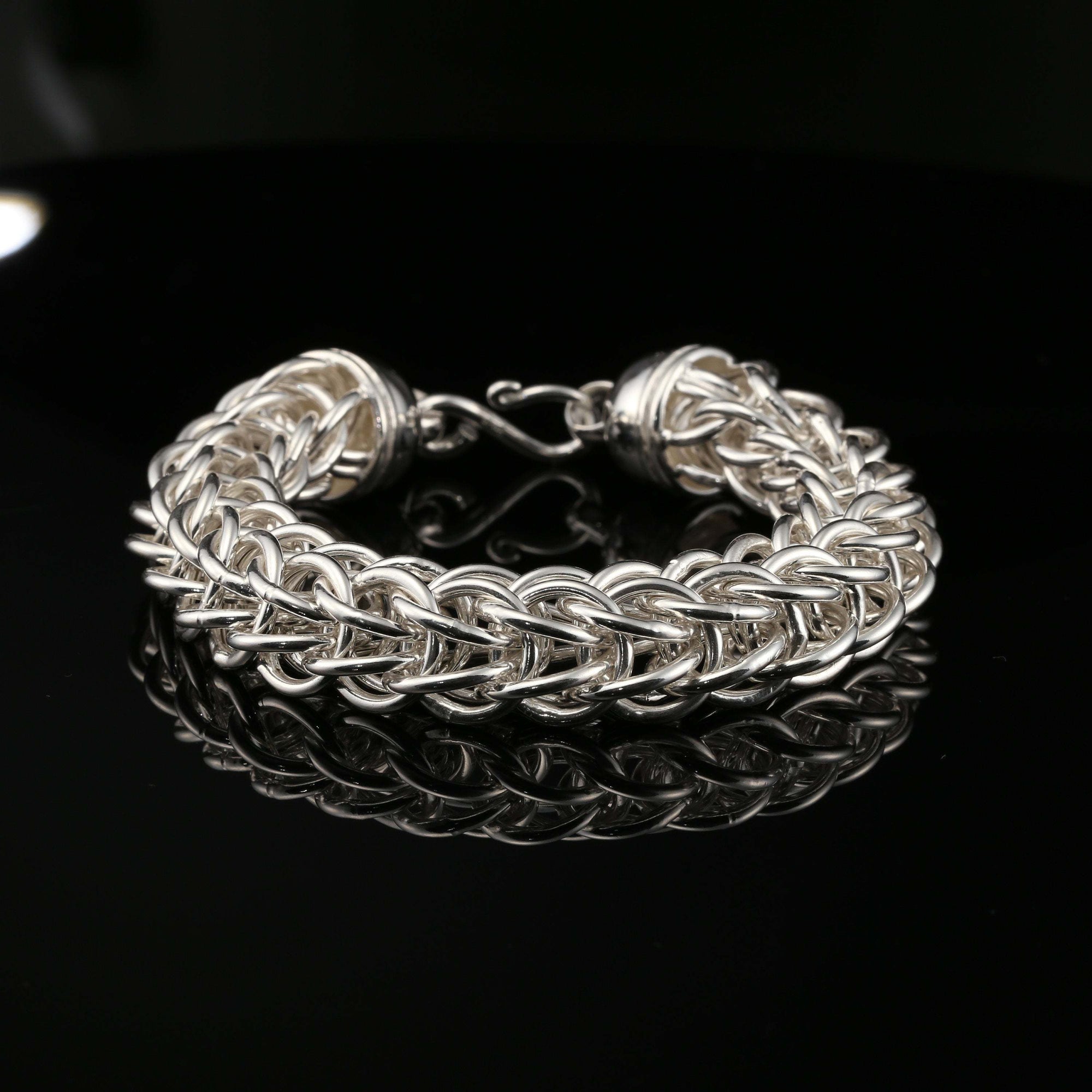 Sterling Silver Byzantine Thick Chain Bracelet with S-Hook Clasp, 8.5&amp;quot;, Unisex