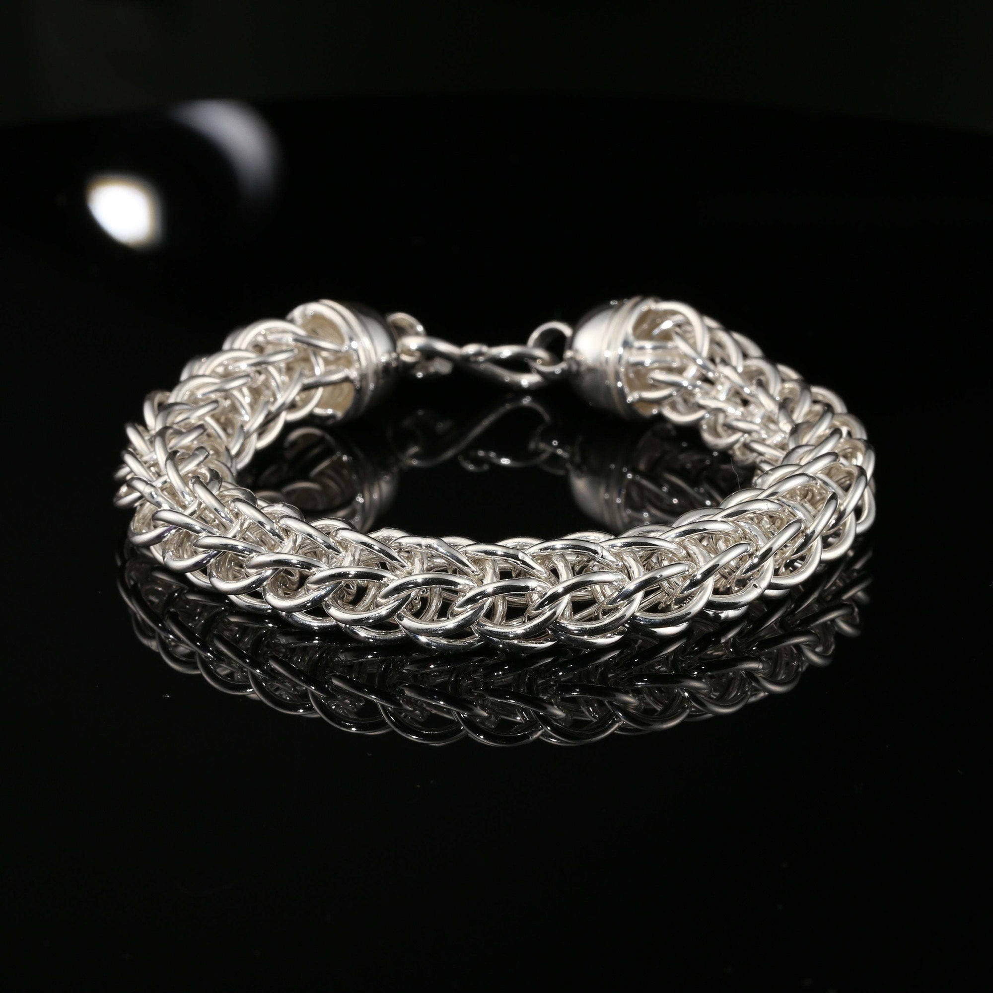 Thick Byzantine Chain Bracelet with S-Hook Clasp, 8.75&quot; Unisex in Sterling Silver