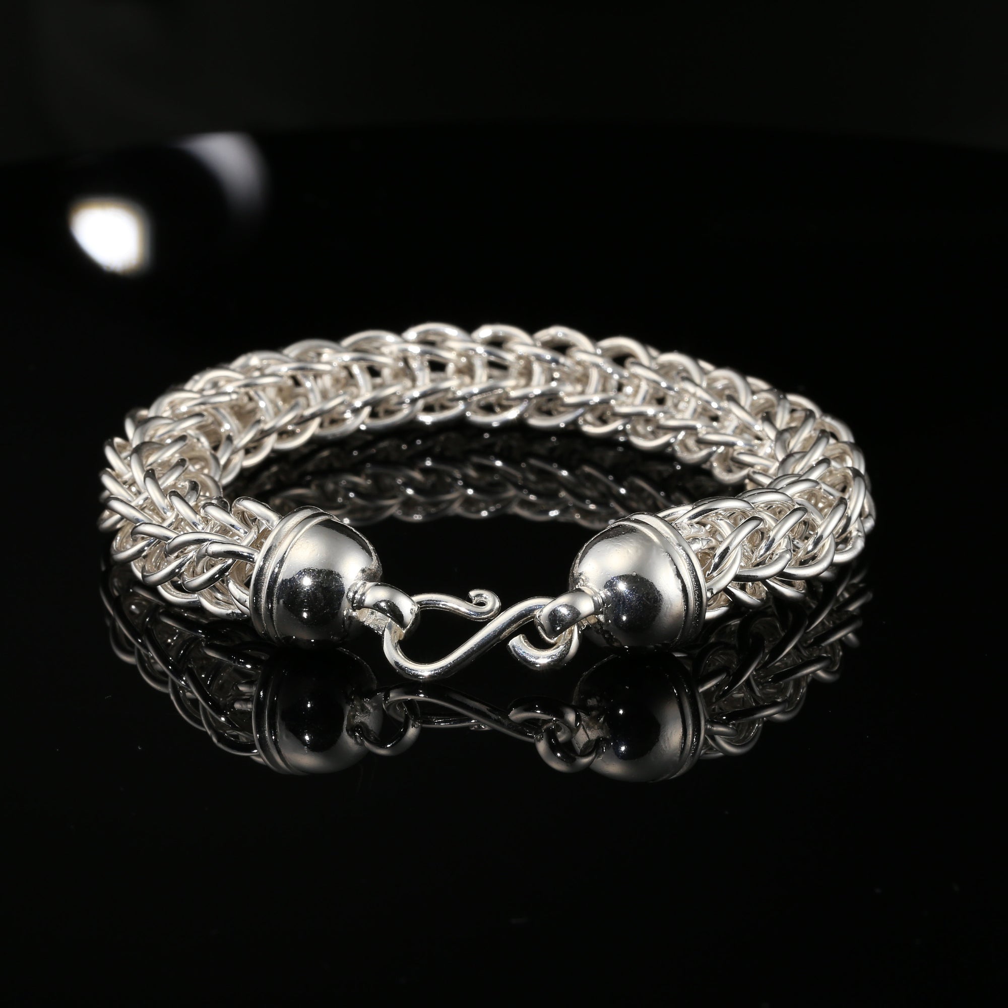 Thick Byzantine Chain Bracelet with S-Hook Clasp, 8.75&quot; Unisex in Sterling Silver