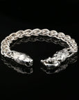 Byzantine Chain Bracelet, Lion Heads Lock, 8.5&quot;, Unisex in Sterling Silver