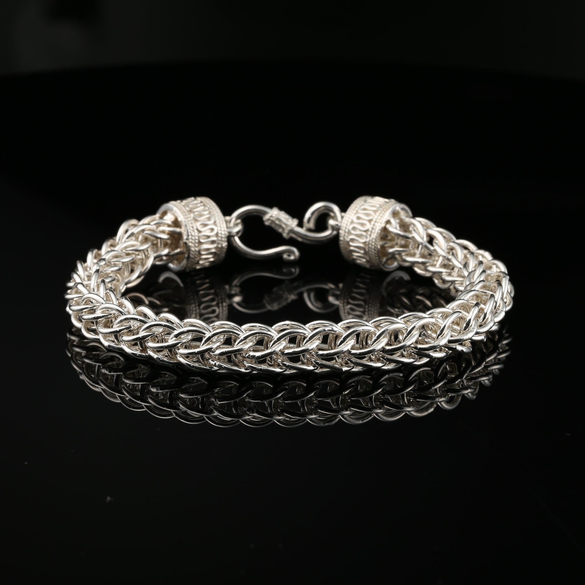 Byzantine Thick Chain Bracelet with S-Hook Clasp, 8&amp;quot;, Unisex in Sterling Silver